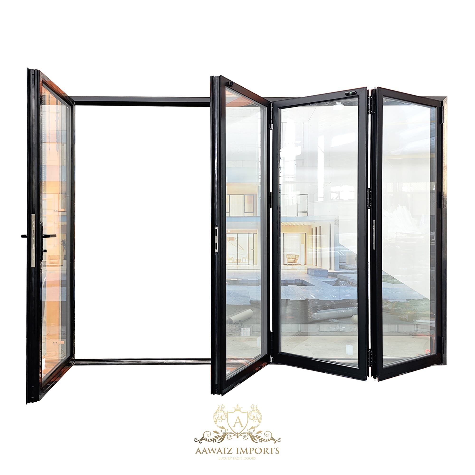 12 Ft Wide By 7 Ft Tall (144" By 84") Aluminum Bi Fold Patio Door Outswing Thermal Break Insulated Matt Black Finish