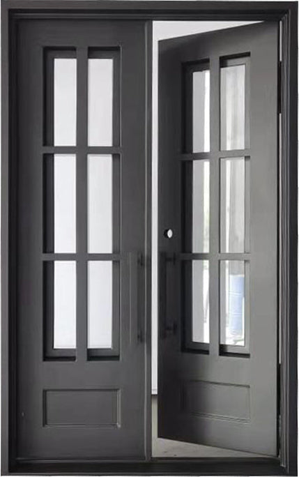 Boyd Model Double Front Entry Iron Door With Tempered Low E Clear Glass Matt Black Finish