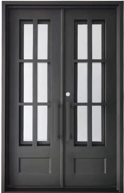 Boyd Model Double Front Entry Iron Door With Tempered Low E Clear Glass Matt Black Finish
