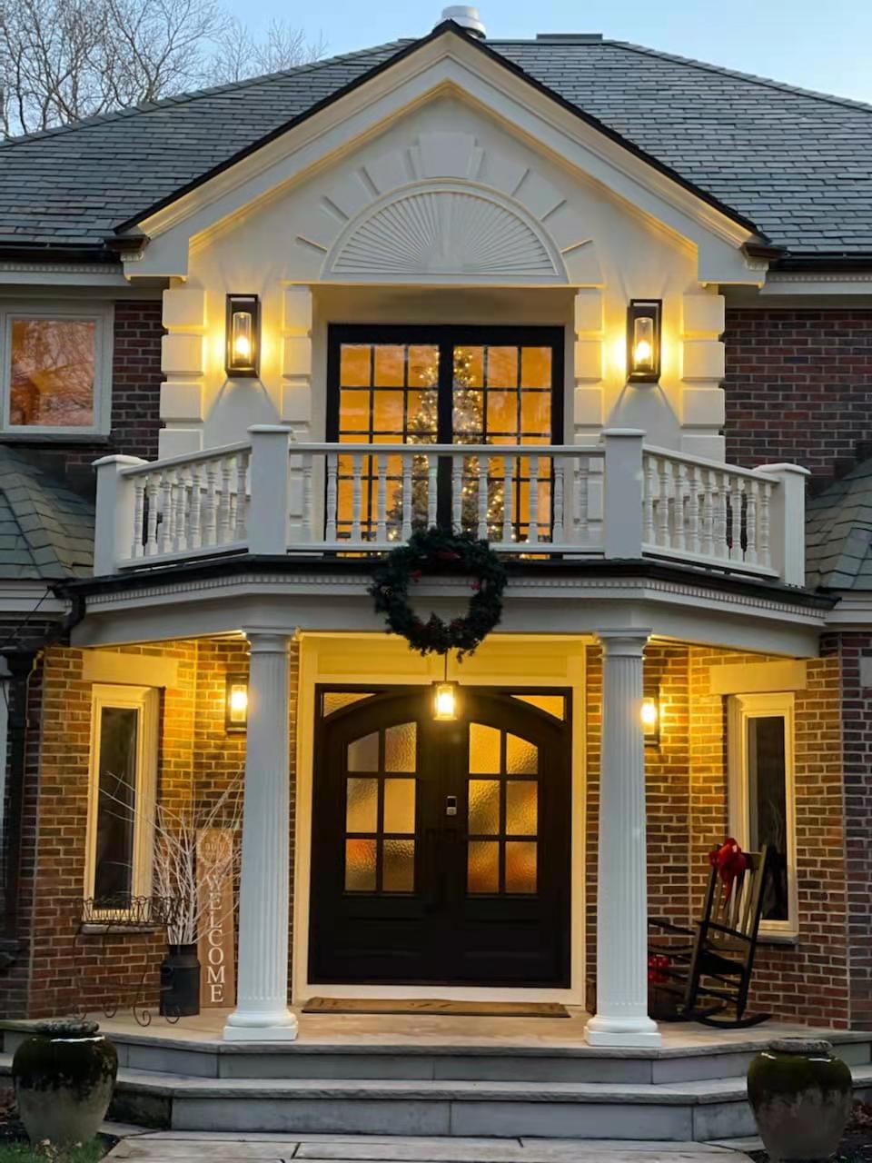 Cameroon Model Double Front Entry Iron Door With Tempered Aqua Lite Glass Dark Bronze Finish