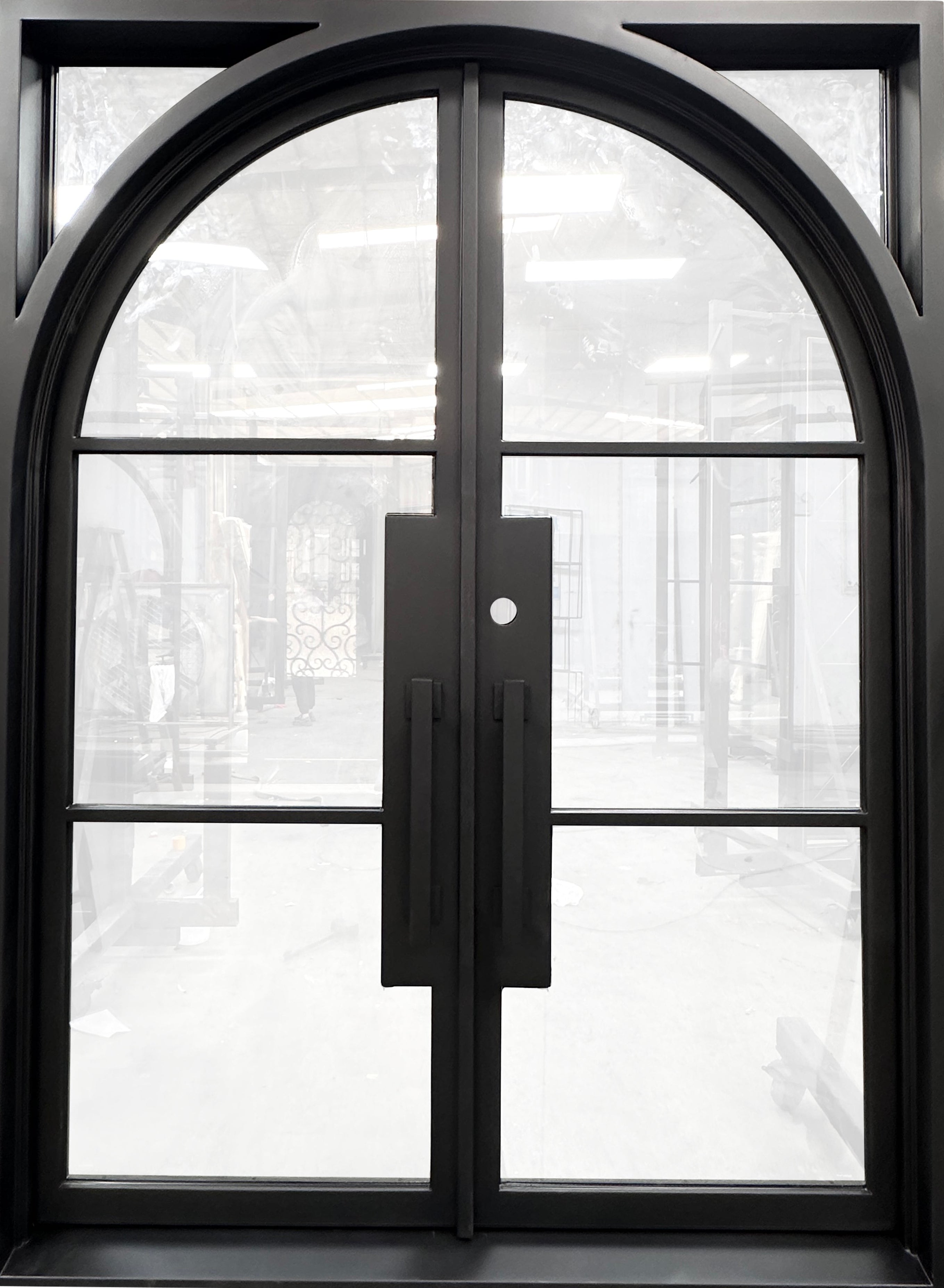 Dublin Model Double Front Entry Iron Door With Tempered Low E Clear Glass Matt Black Finish
