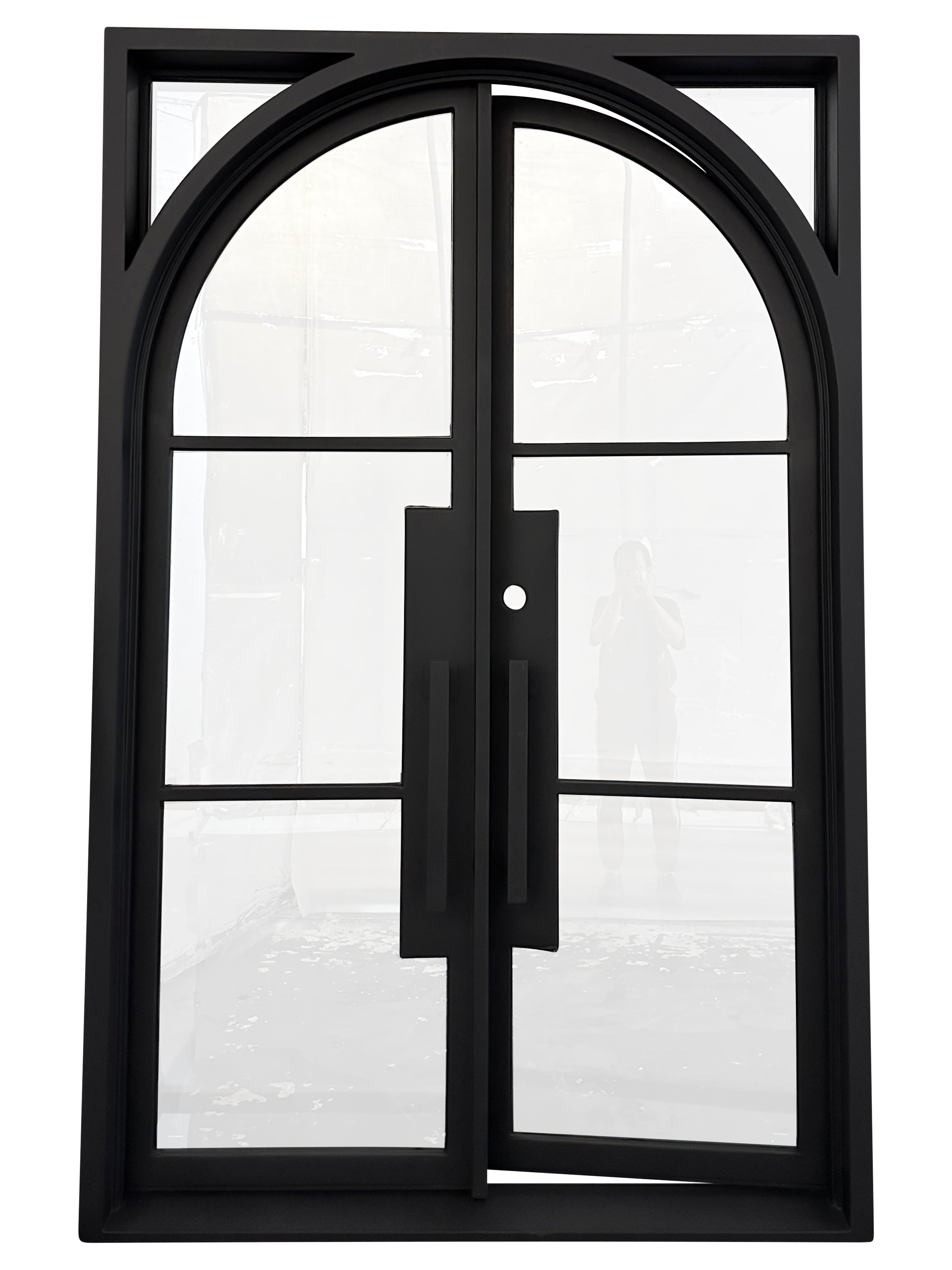 Dublin Model Thermal Break Double Front Entry Iron Door With Tempered Low E Clear Glass Matt Black Finish