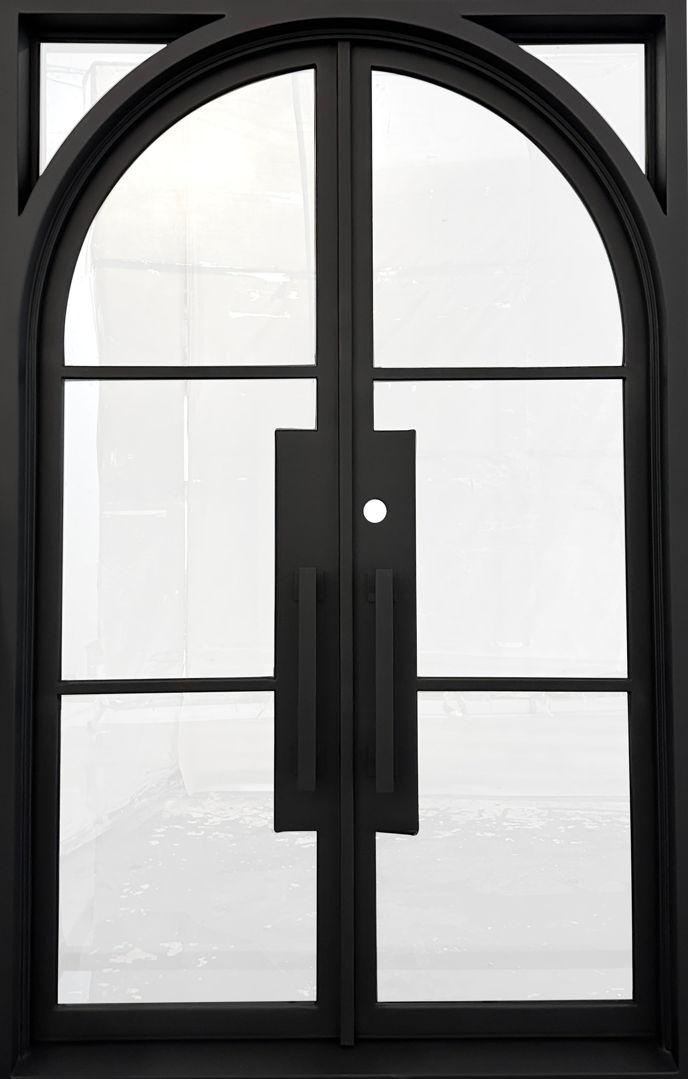 Dublin Model Double Front Entry Iron Door With Tempered Low E Clear Glass Matt Black Finish