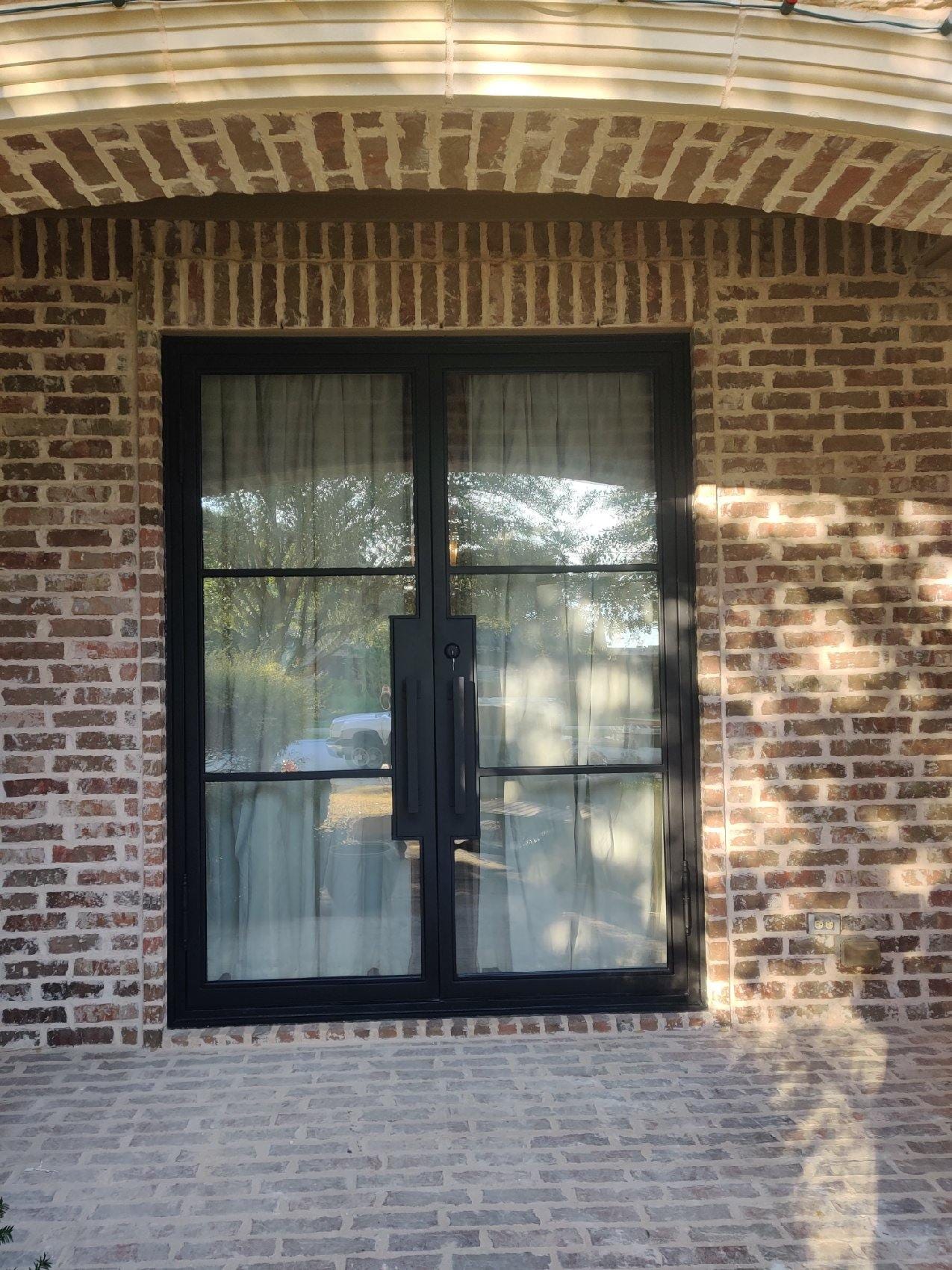 Hico Model Double Front Entry Iron Door With Tempered Low E Clear Glass Matt Black Finish