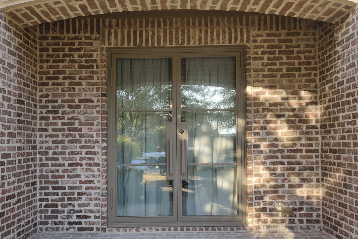 Hico Model Double Front Entry Iron Door With Tempered Low E Clear Glass Matt Black Finish