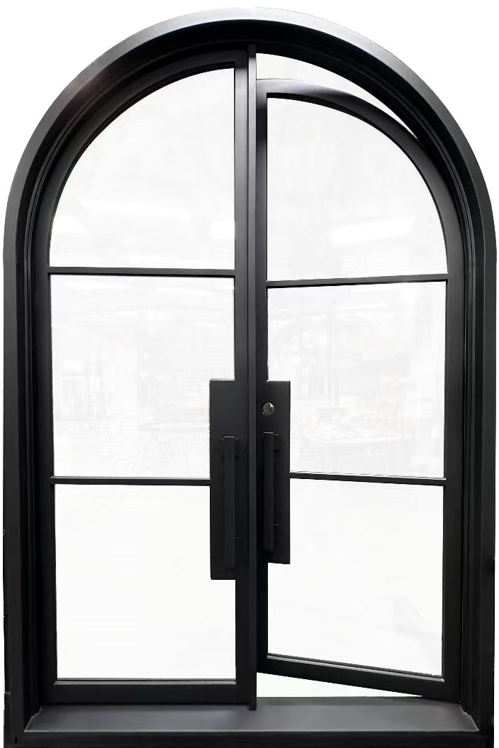 Laredo Model Double Front Entry Iron Door With Tempered Low E Clear Glass Matt Black Finish