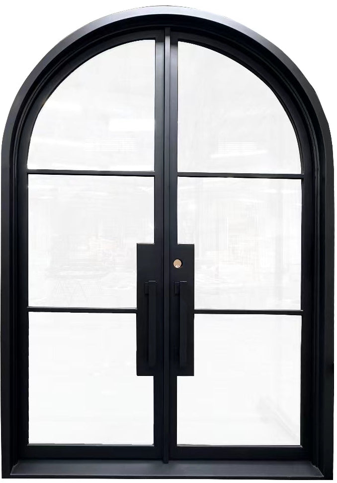 Laredo Model Double Front Entry Iron Door With Tempered Low E Clear Glass Matt Black Finish