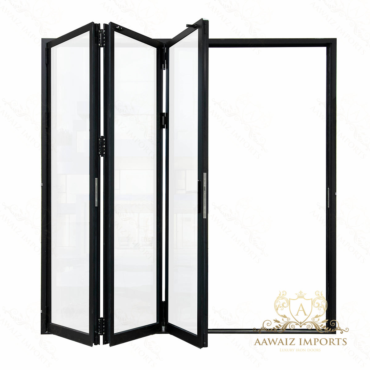 8 Ft Wide By 8 Ft Tall (96" By 96") Aluminum Bi Fold Patio Door Outswing Thermal Break Insulated Matt Black Finish