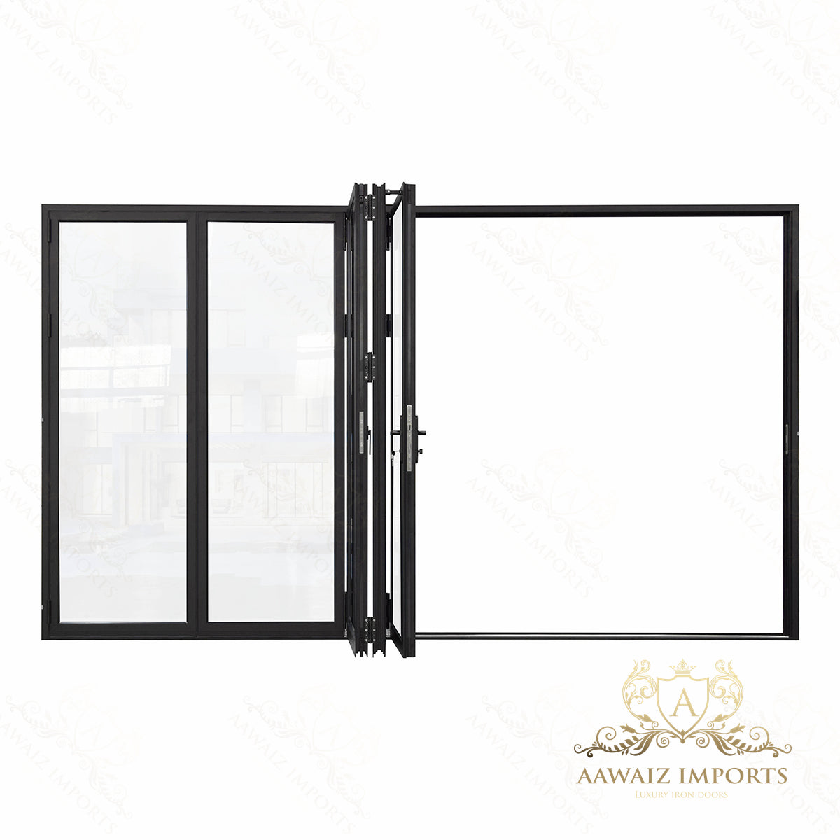 14 Ft Wide By 9 Ft Tall (168" By 108") Aluminum Bi Fold Patio Door Outswing Thermal Break Insulated Matt Black Finish