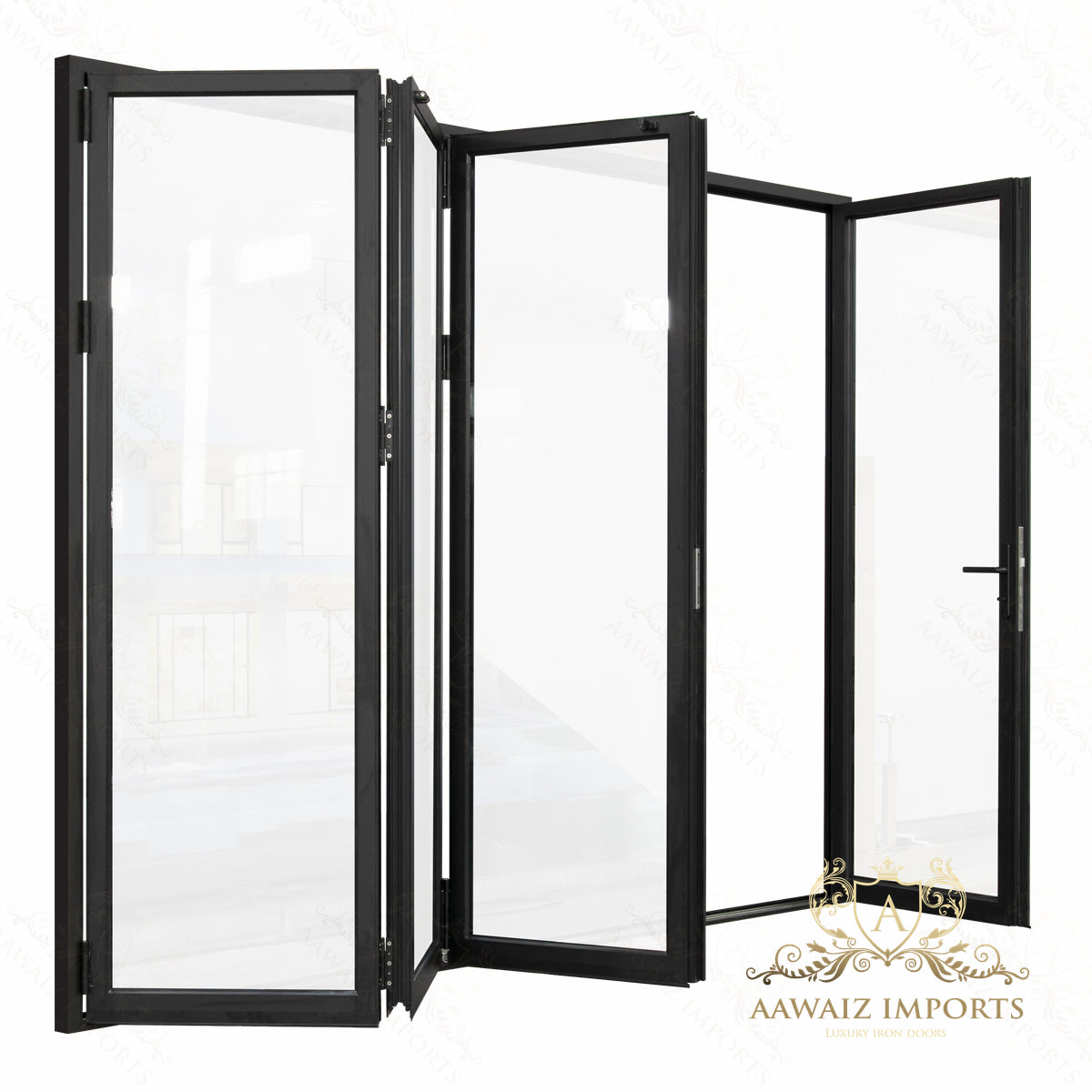 12 Ft Wide By 7 Ft Tall (144" By 84") Aluminum Bi Fold Patio Door Outswing Thermal Break Insulated Matt Black Finish