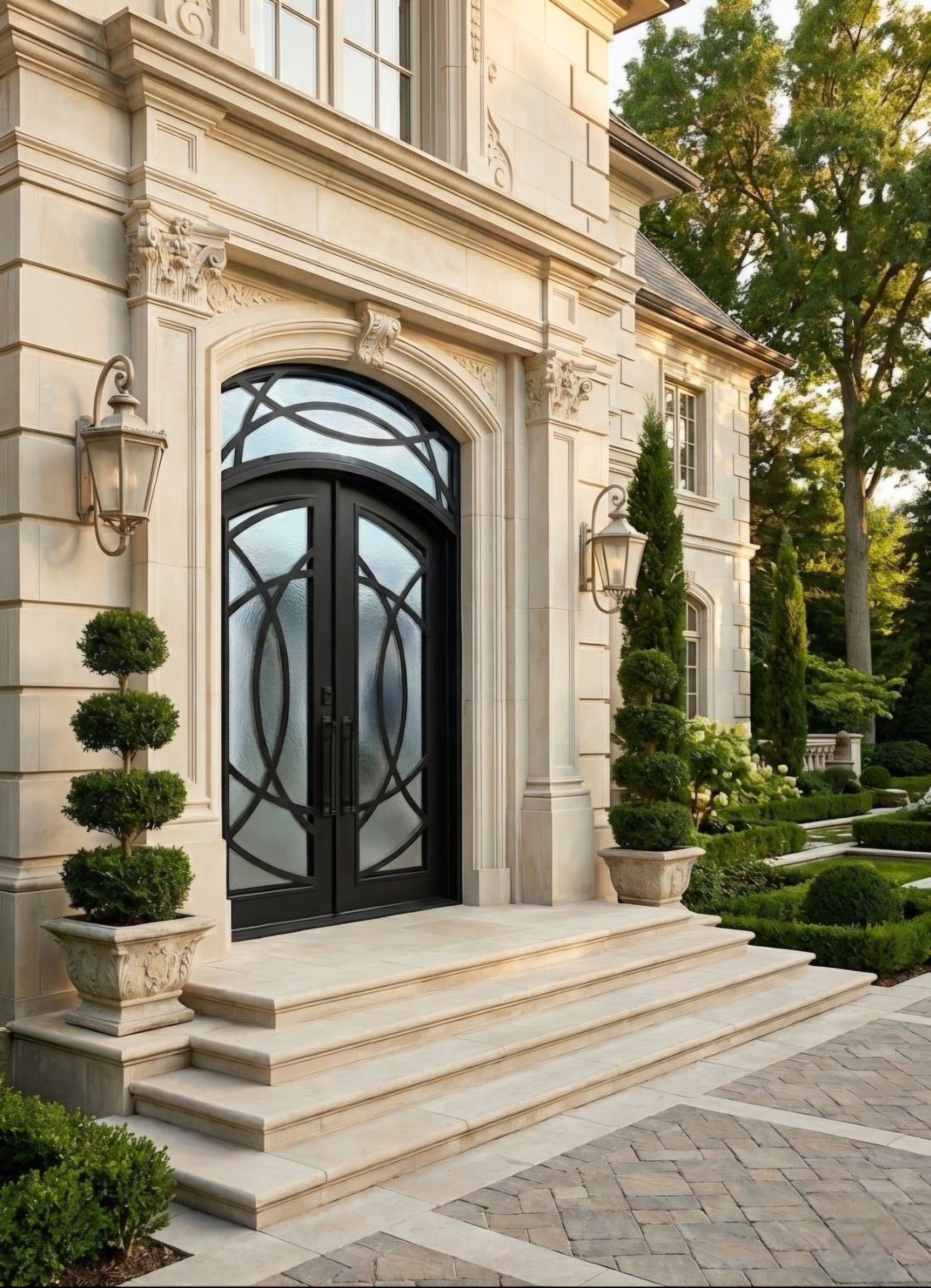 Jamestown Model Front Entry Door With Transom 72 By 120 Dark Bronze Finish