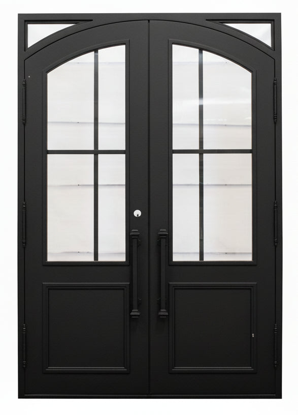 Covington Model Double Front Entry Iron Door With Tempered Low E Clear Glass Dark Bronze Finish - AAWAIZ IMPORTS