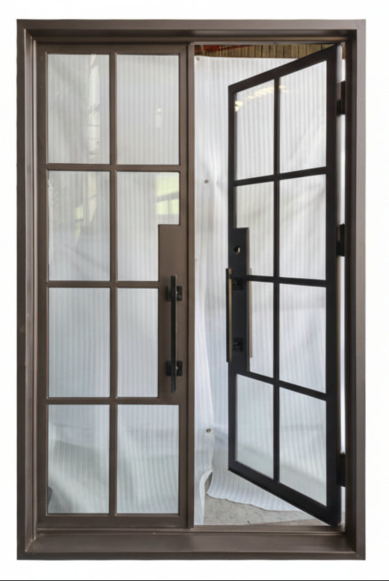 Bruceville Double Front Entry Iron Door With Tempered Low E Clear Glass Matt Black Finish - AAWAIZ IMPORTS