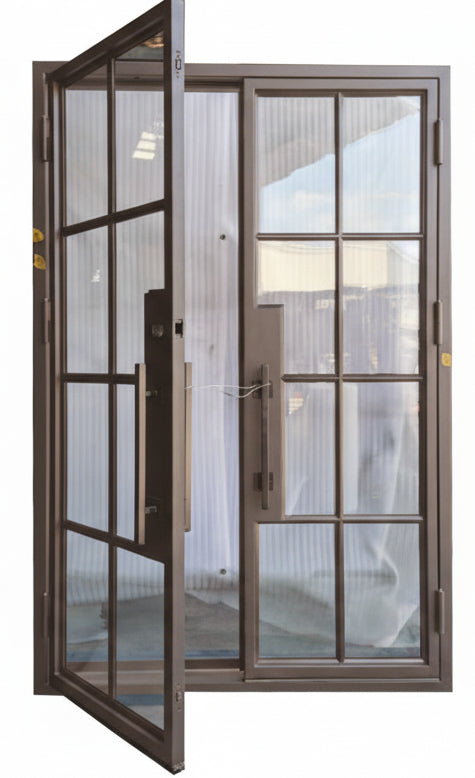 Bruceville Double Front Entry Iron Door With Tempered Low E Clear Glass Matt Black Finish - AAWAIZ IMPORTS