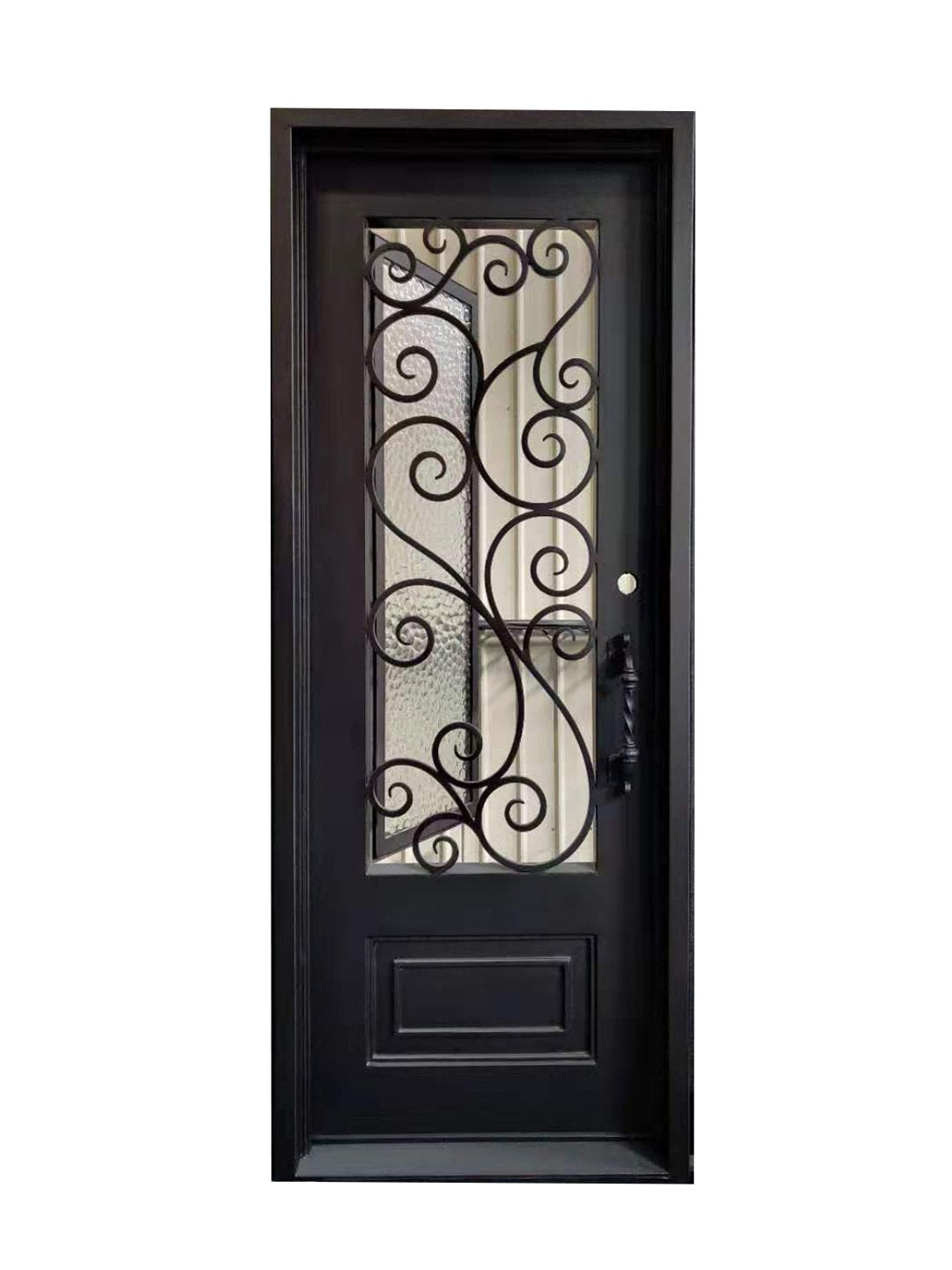 Abbott Model Pre Hung Single Front Entry Wrought Iron Door With Water Cube Glass