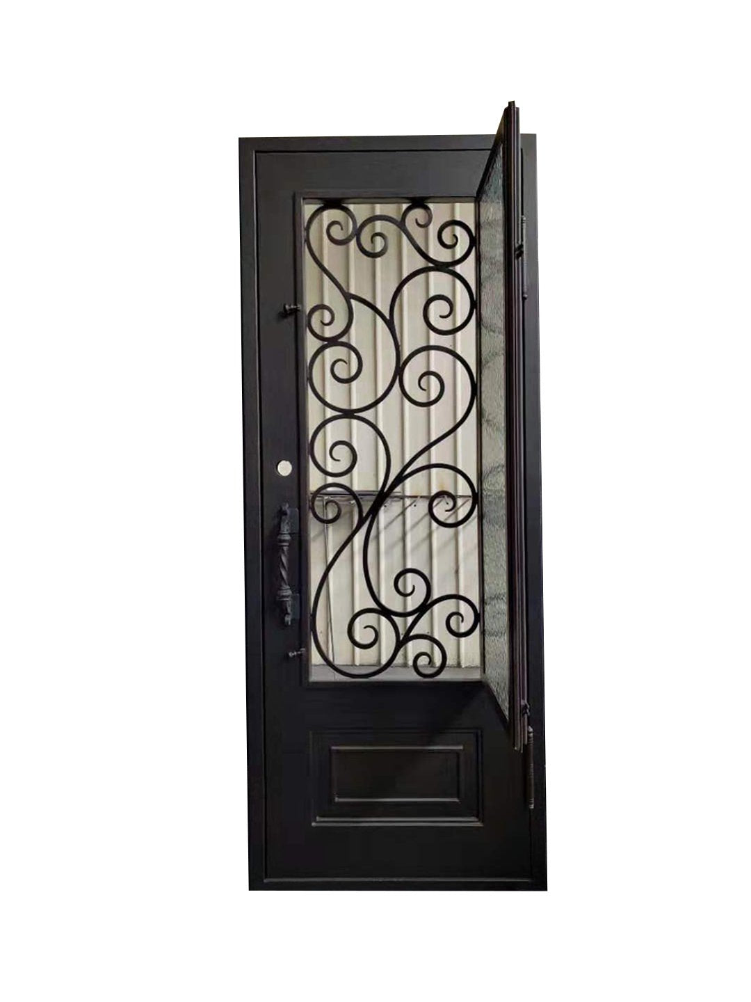 Abbott Model Pre Hung Single Front Entry Wrought Iron Door With Water Cube Glass