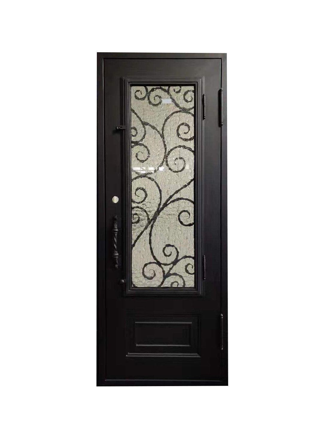 Abbott Model Pre Hung Single Front Entry Wrought Iron Door With Water Cube Glass