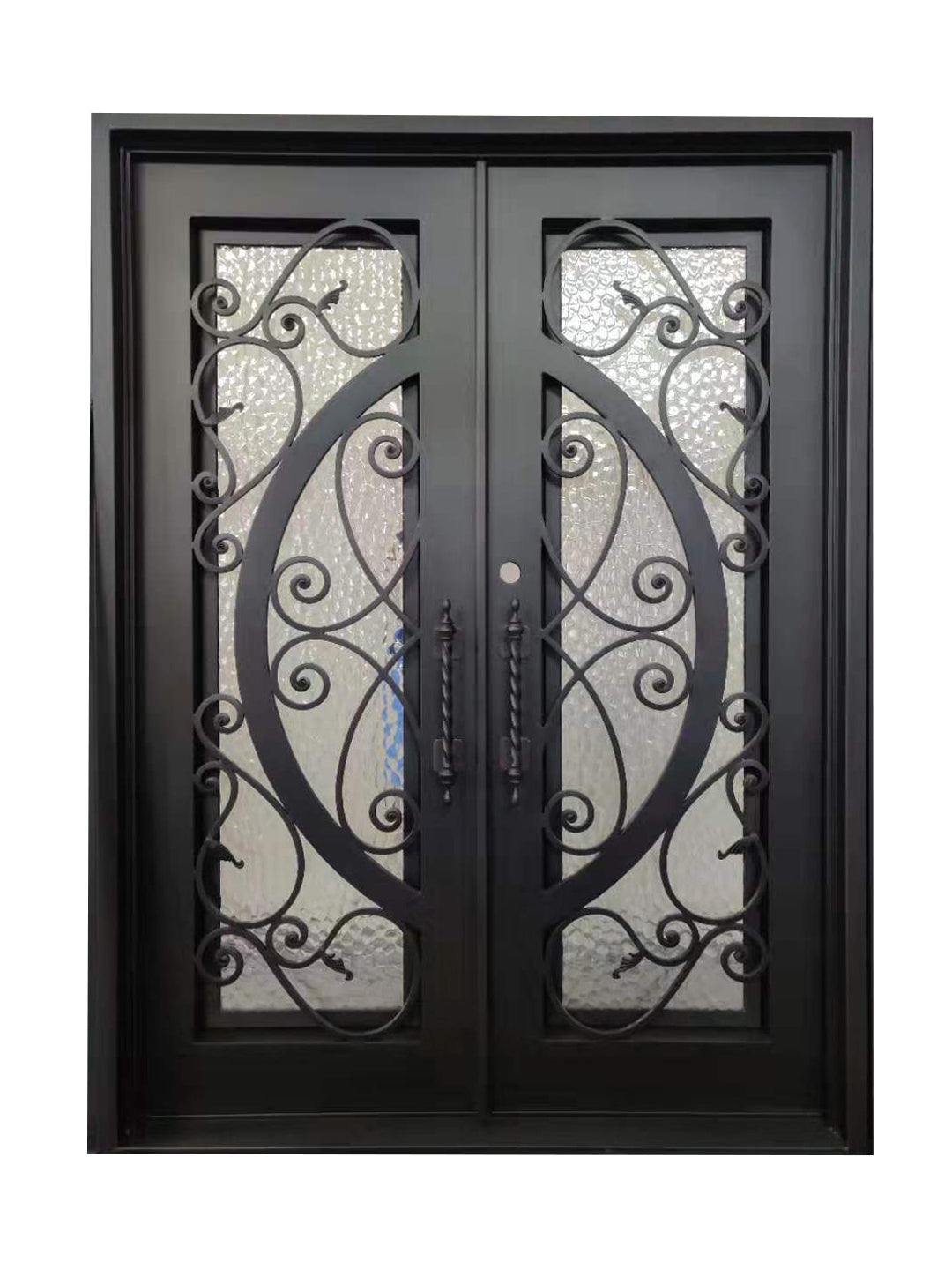 Barry Model Double Front Entry Iron Door With Tempered Water Cube Glass Dark Bronze Finish - AAWAIZ IMPORTS