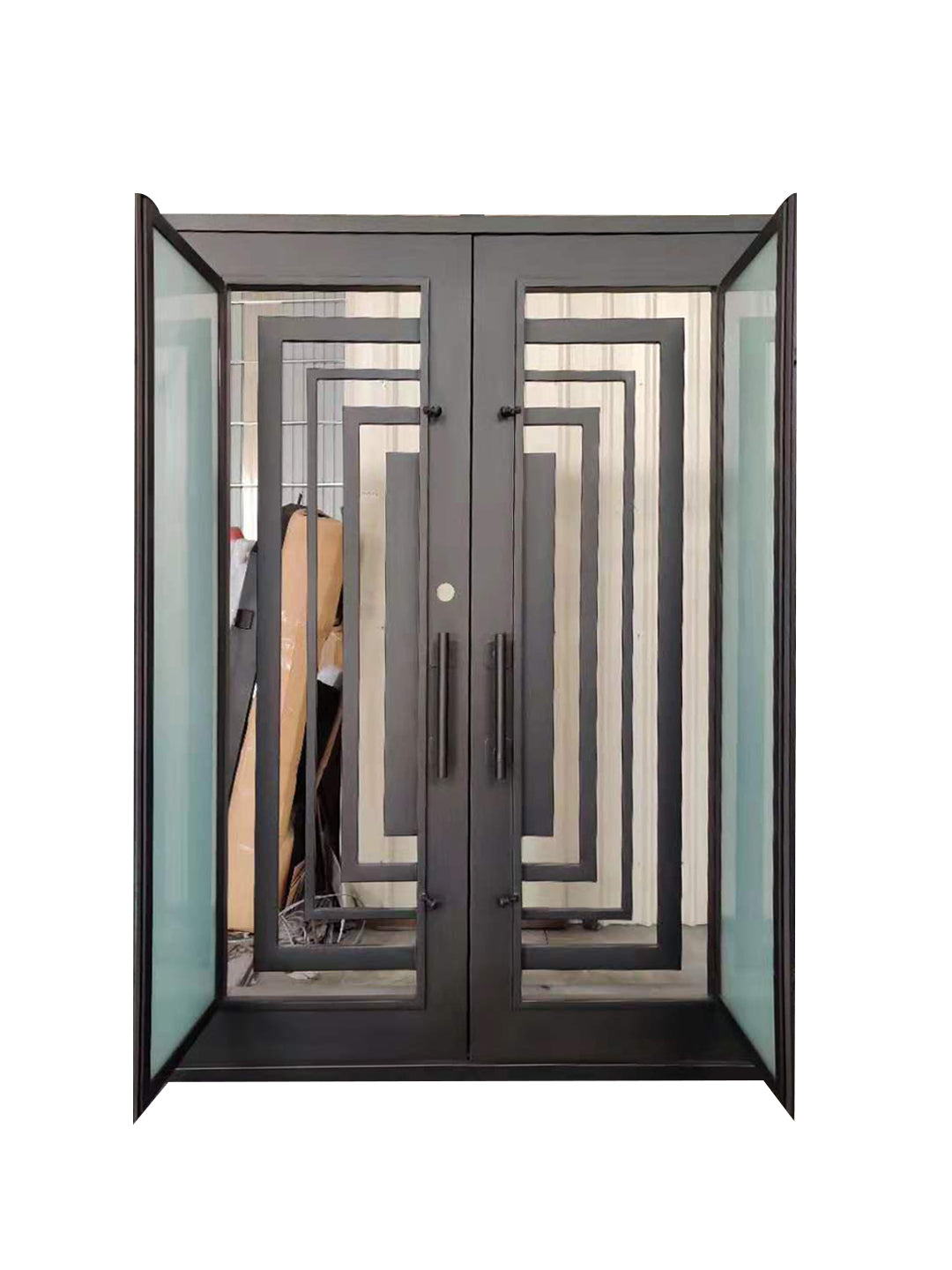 Bellaire Model Double Front Entry Iron Door With Tempered Frosted Glass - AAWAIZ IMPORTS