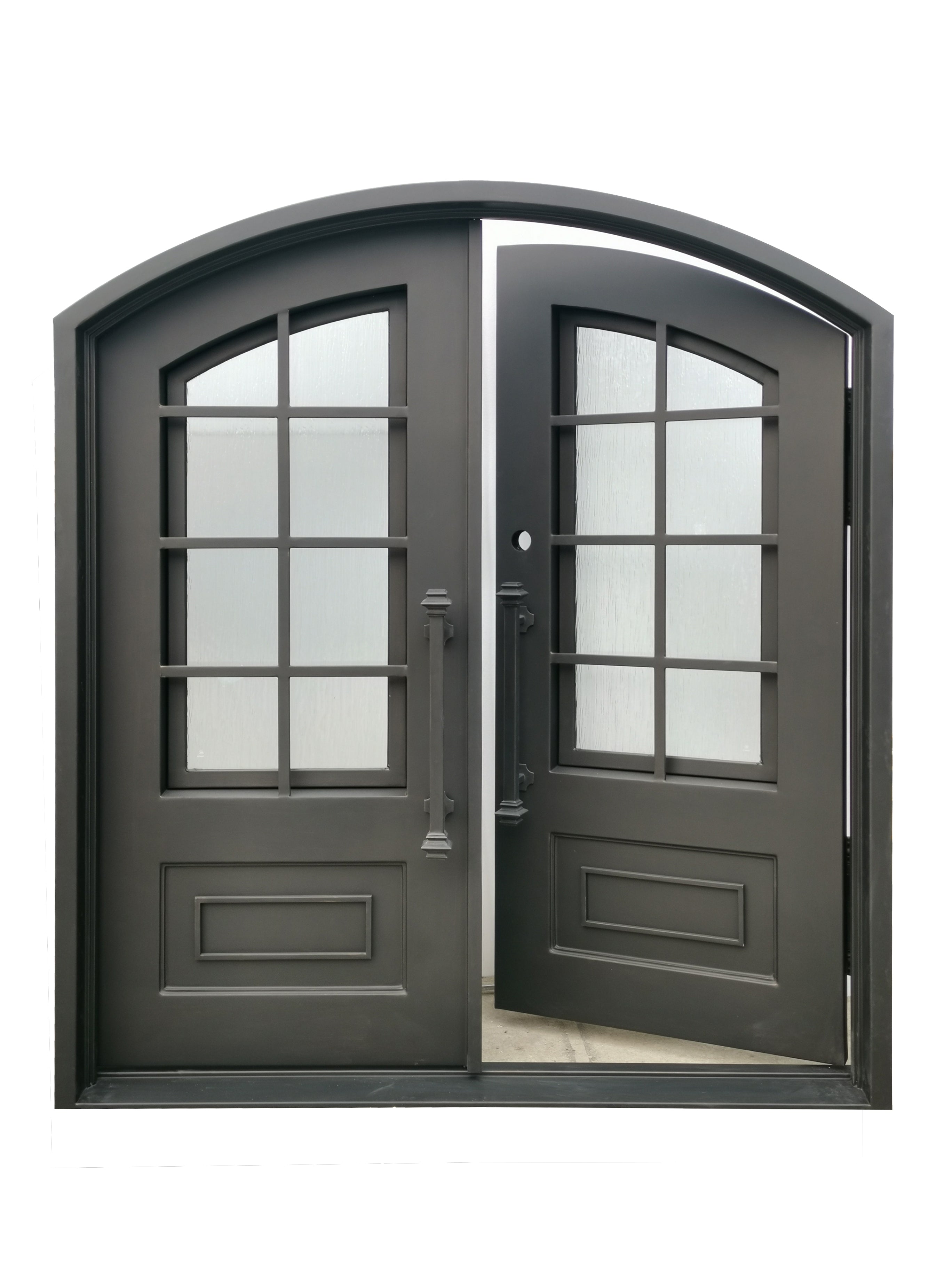 Anderson Model Double Front Entry Iron Door With Tempered Rain Glass Dark Bronze Finish - AAWAIZ IMPORTS