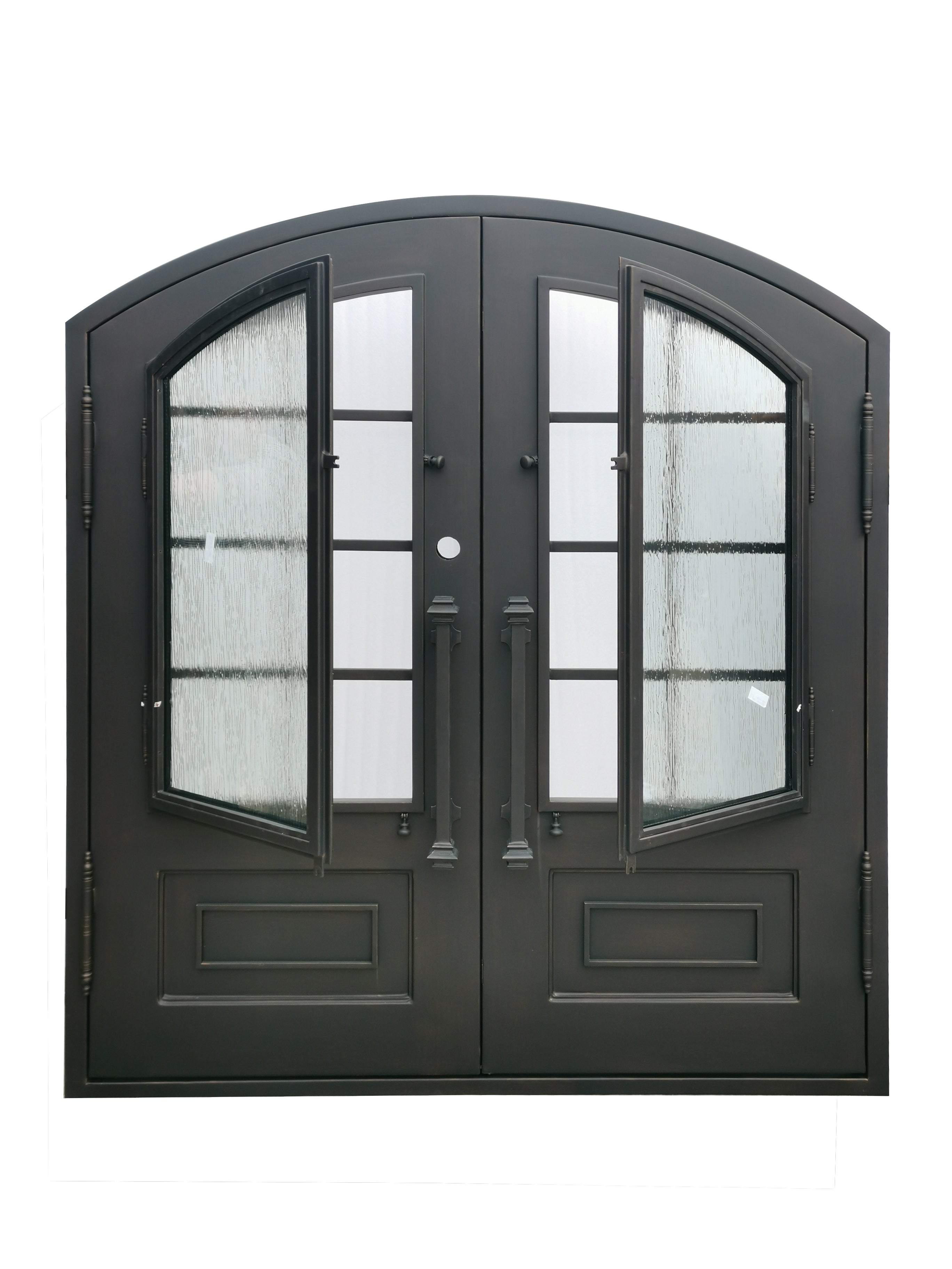 Anderson Model Double Front Entry Iron Door With Tempered Rain Glass Dark Bronze Finish - AAWAIZ IMPORTS