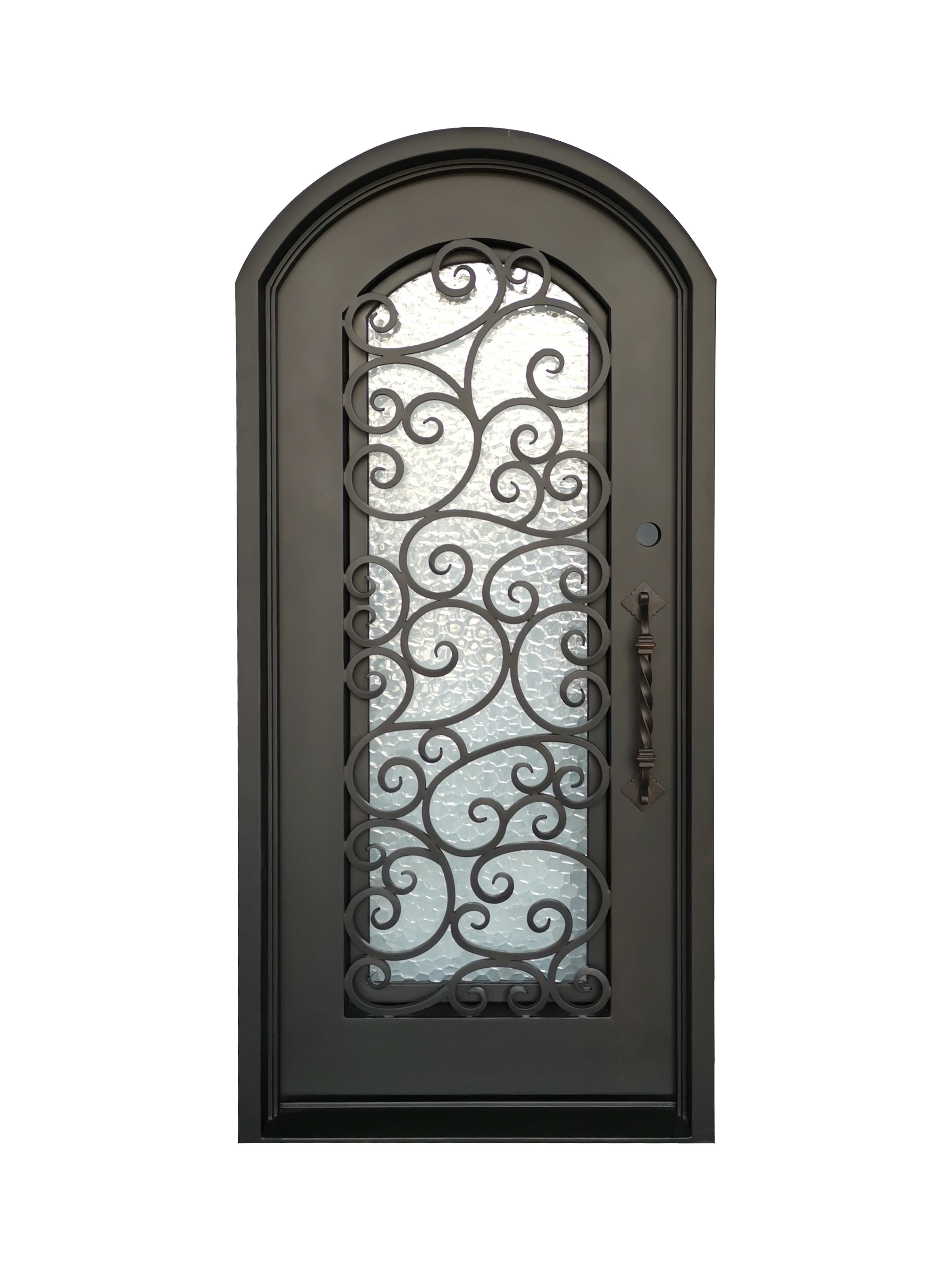 Cisco Model Pre Hung Single Front Entry Wrought Iron Door With Water Cube Glass