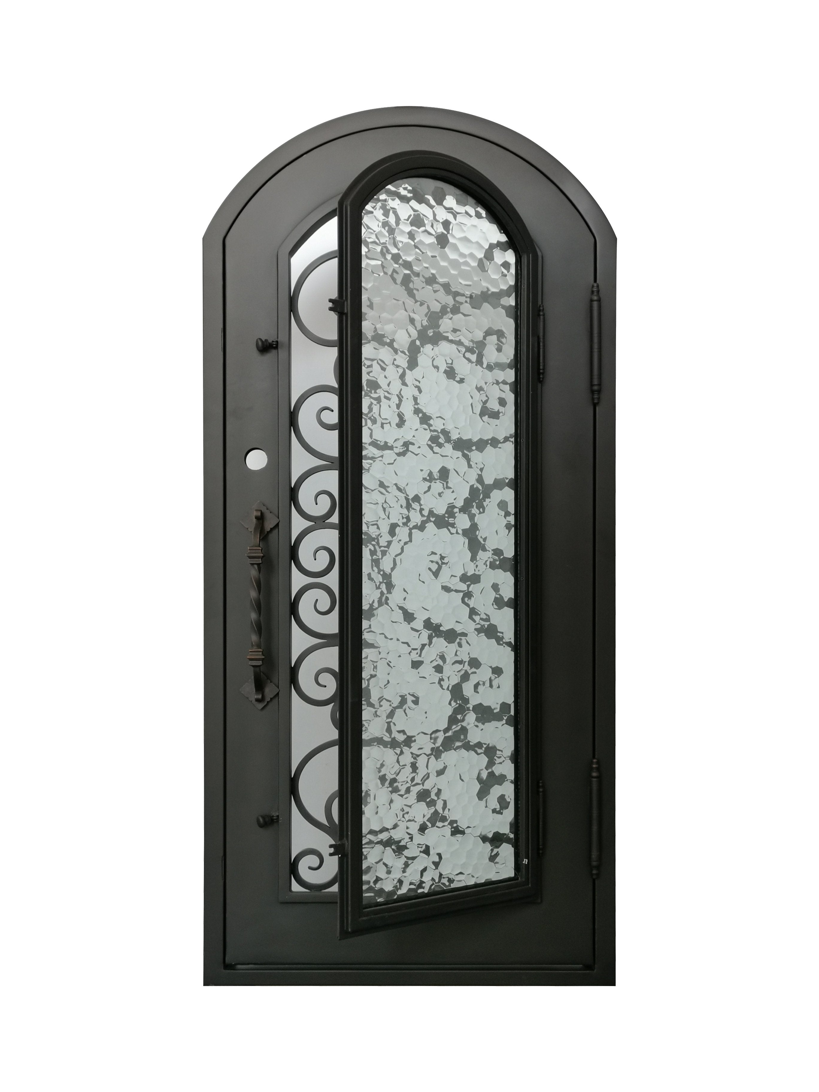 Cisco Model Pre Hung Single Front Entry Wrought Iron Door With Water Cube Glass