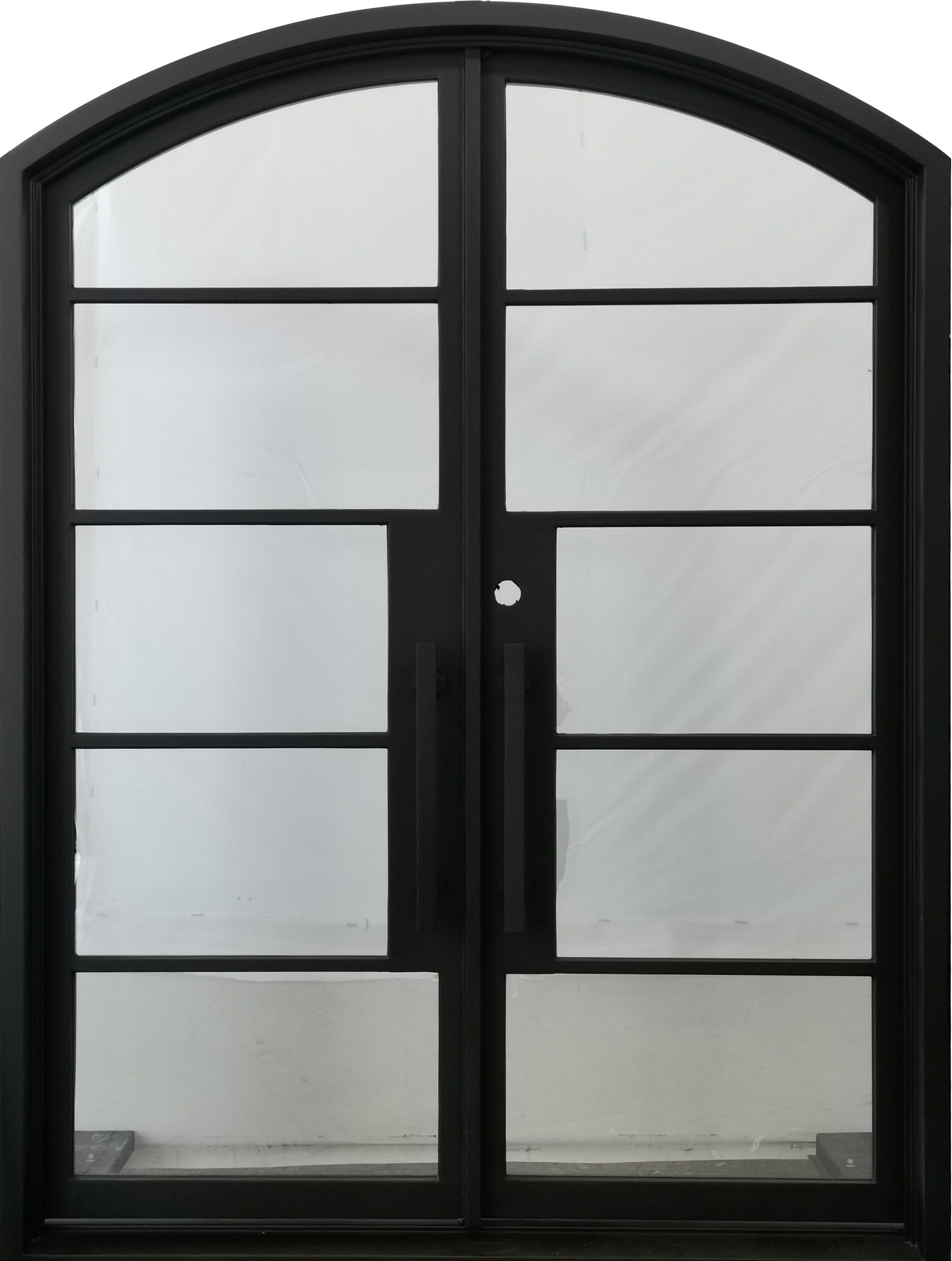 Travis Model Double Front Entry Iron Door With Tempered Low E Clear Glass Matt Black Finish - AAWAIZ IMPORTS