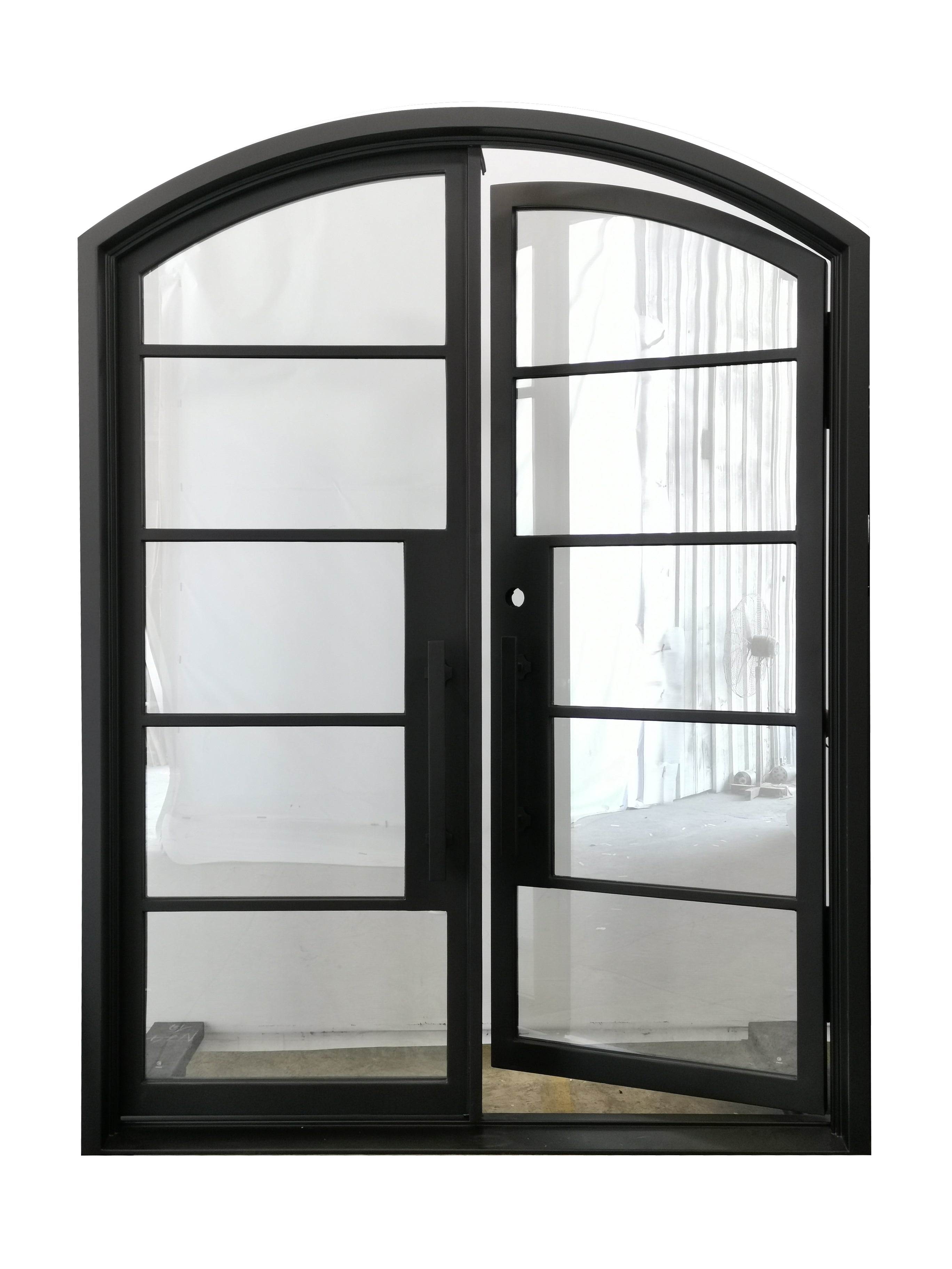 Travis Model Double Front Entry Iron Door With Tempered Low E Clear Glass Matt Black Finish - AAWAIZ IMPORTS
