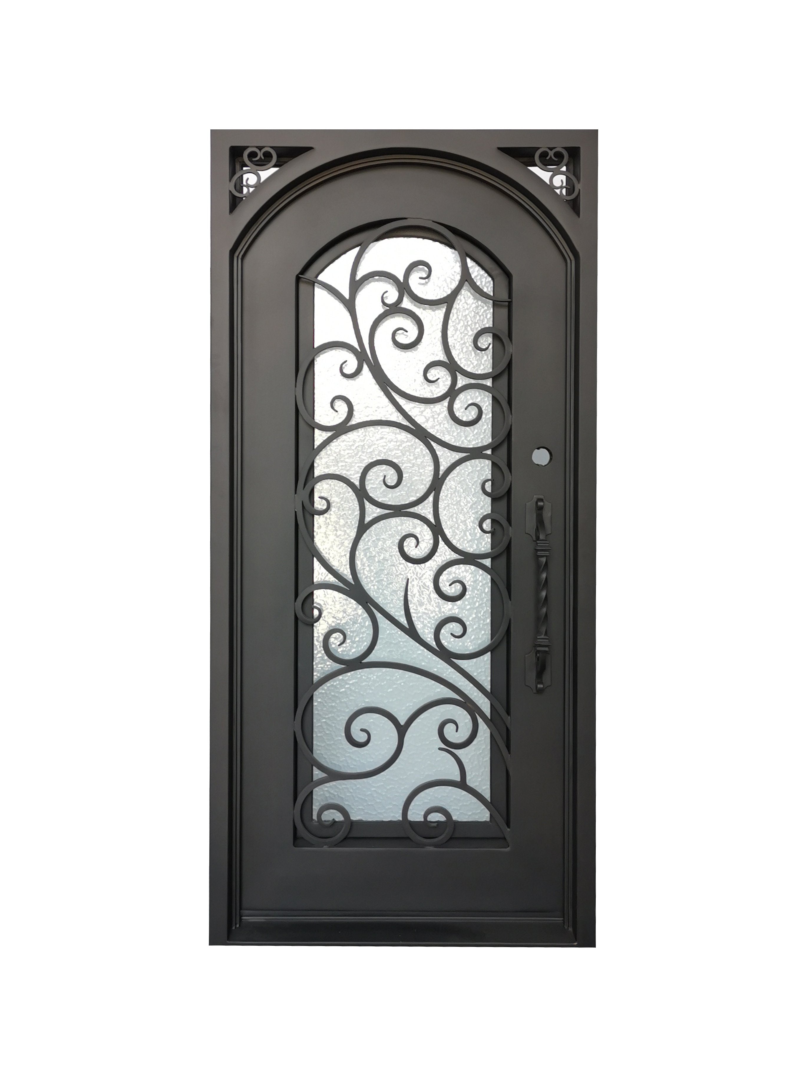 Carthage Model Pre Hung Single Front Entry Wrought Iron Door With Aqua Lite Glass