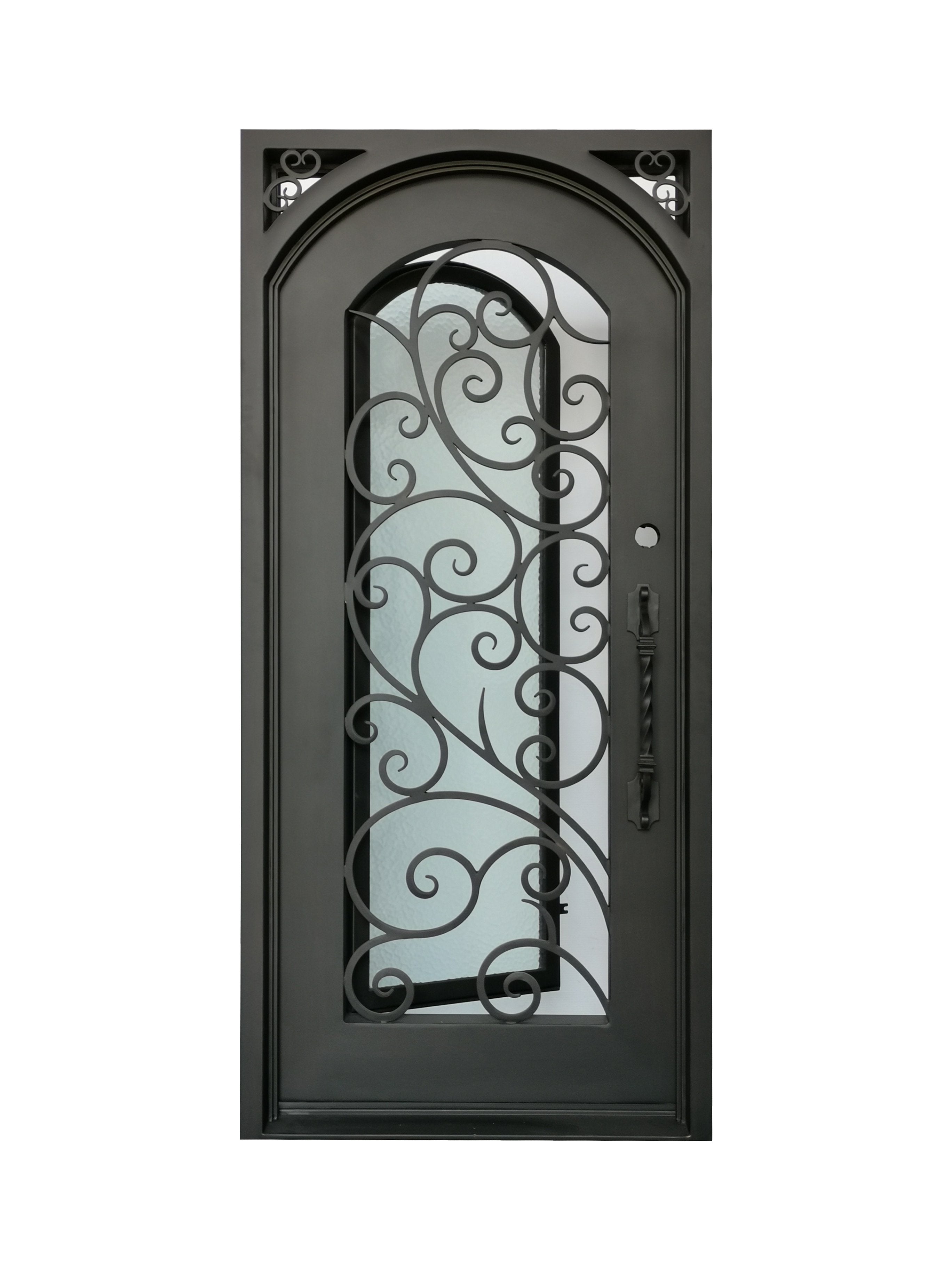 Carthage Model Pre Hung Single Front Entry Wrought Iron Door With Aqua Lite Glass