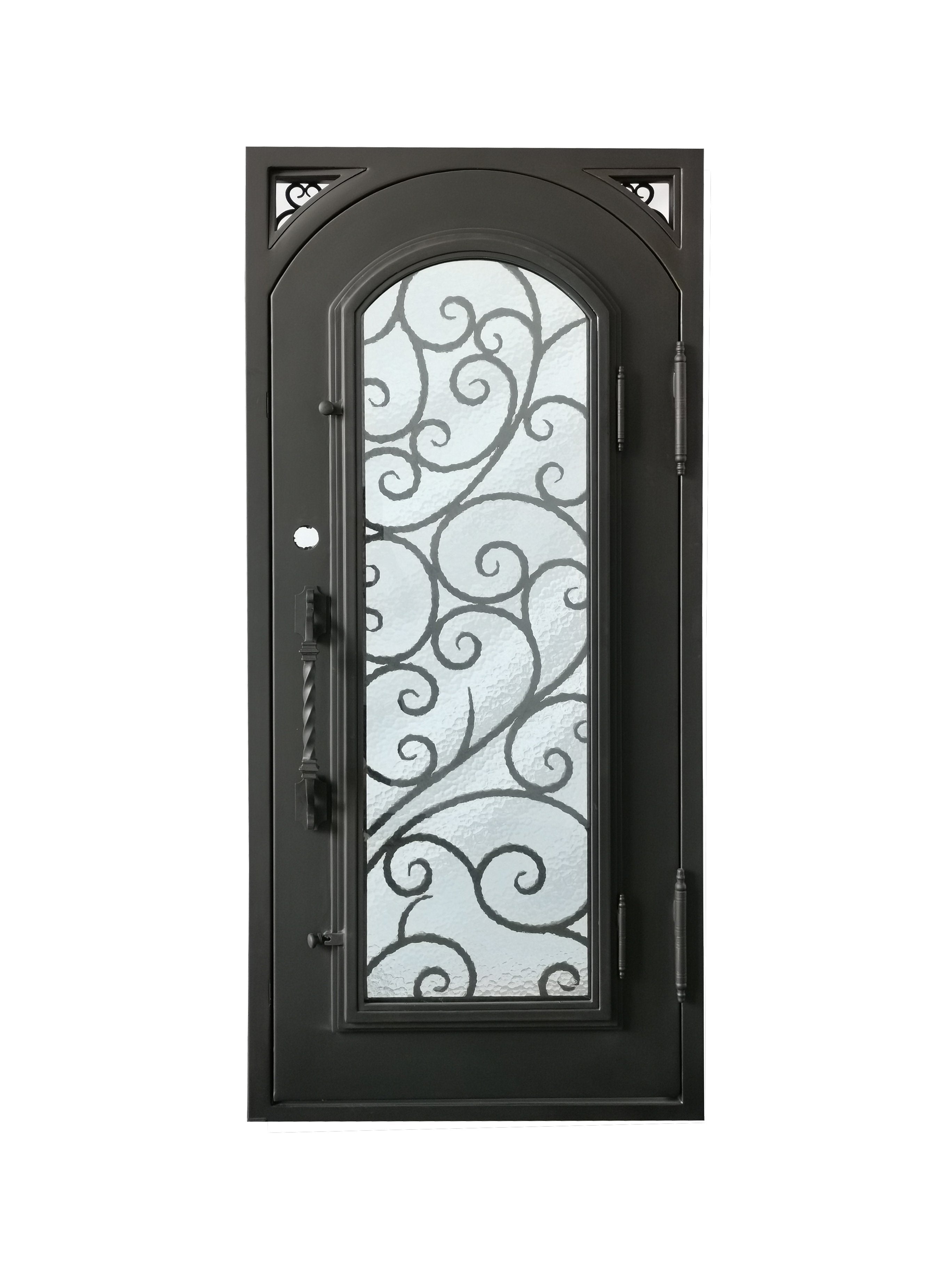 Carthage Model Pre Hung Single Front Entry Wrought Iron Door With Aqua Lite Glass