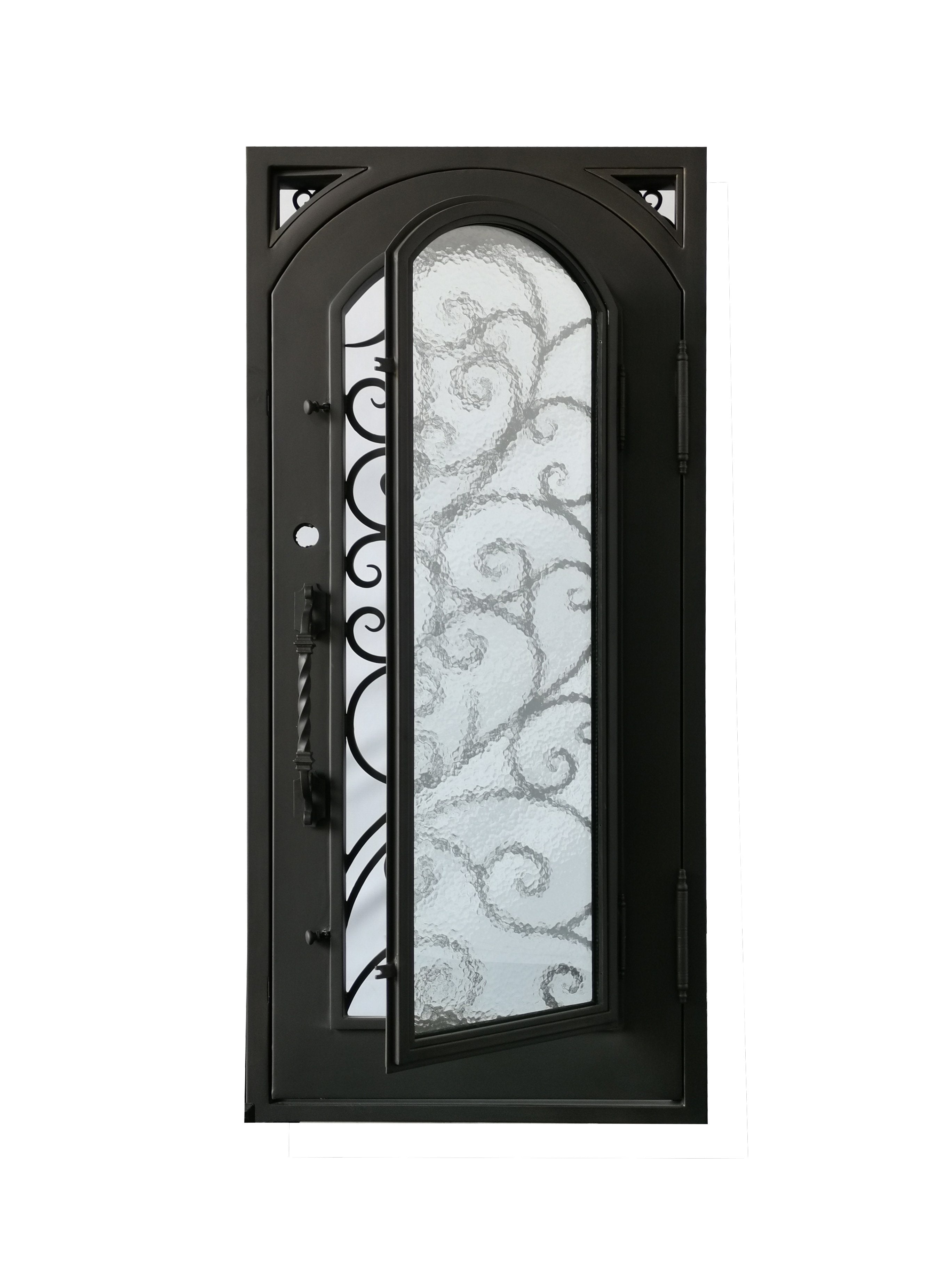 Carthage Model Pre Hung Single Front Entry Wrought Iron Door With Aqua Lite Glass