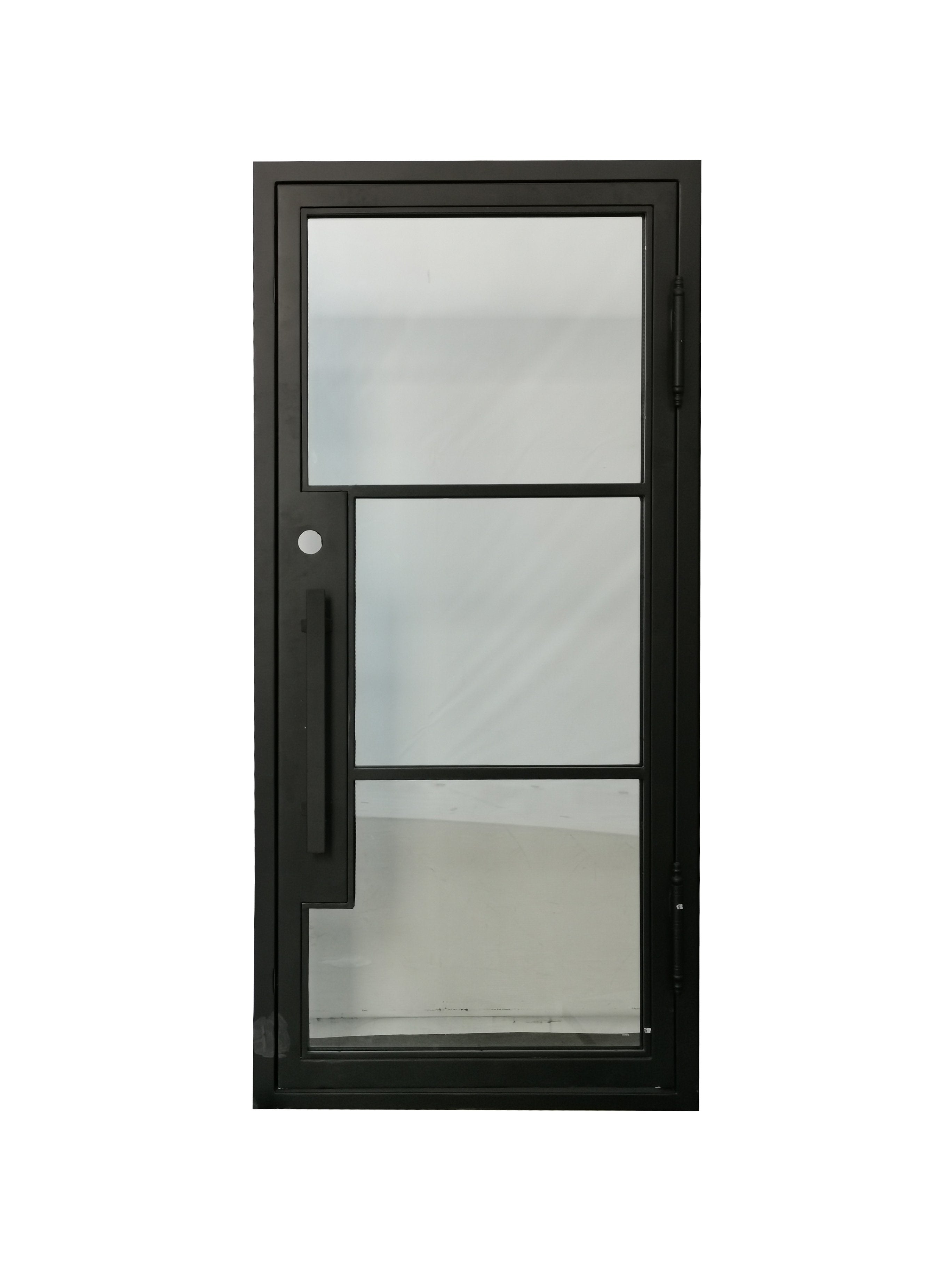 Hico Model Pre Hung Single Front Entry Wrought Iron Door With Low E Clear Glass Matte Black Finish