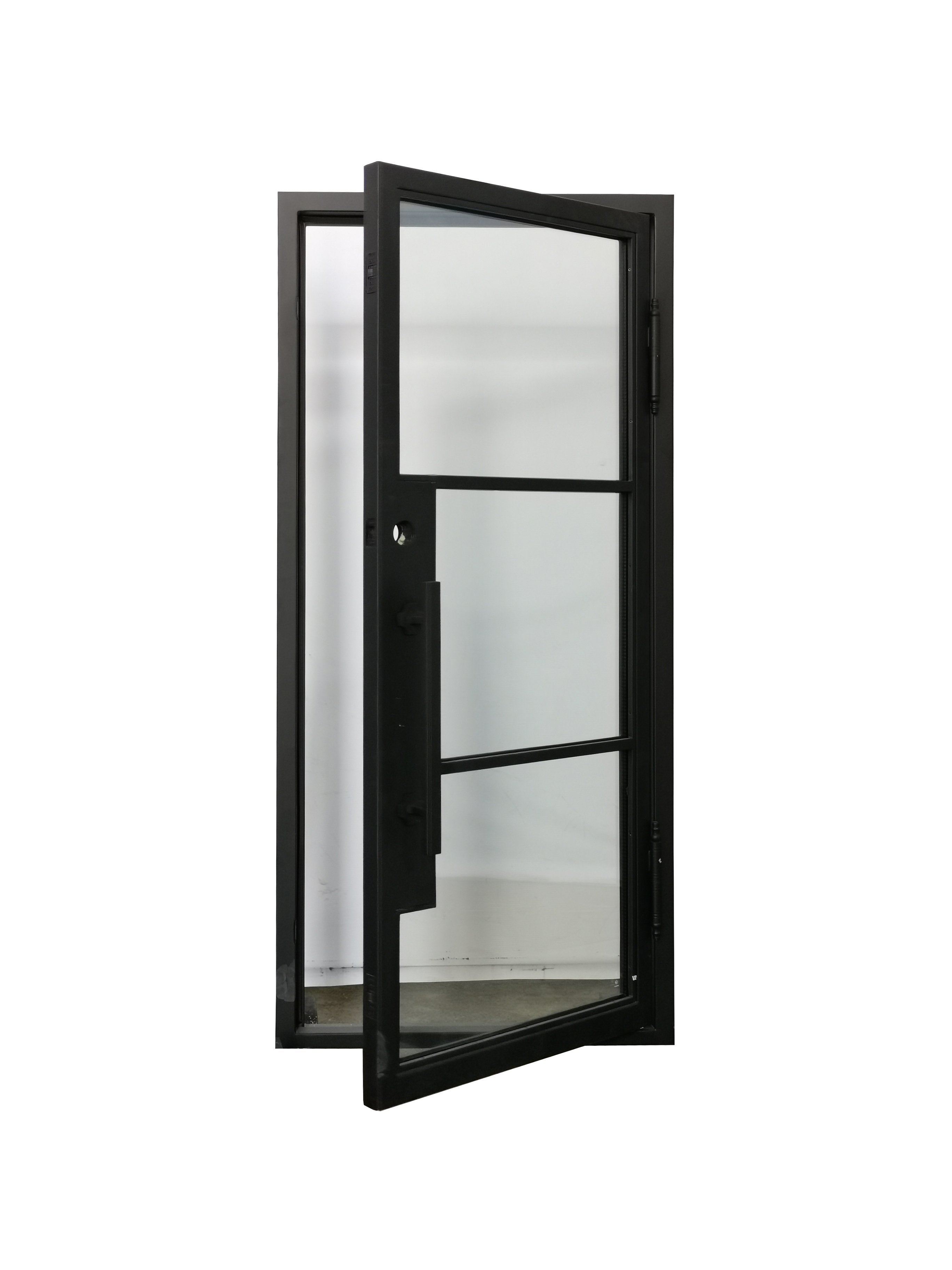 Hico Model Pre Hung Single Front Entry Wrought Iron Door With Low E Clear Glass Matte Black Finish