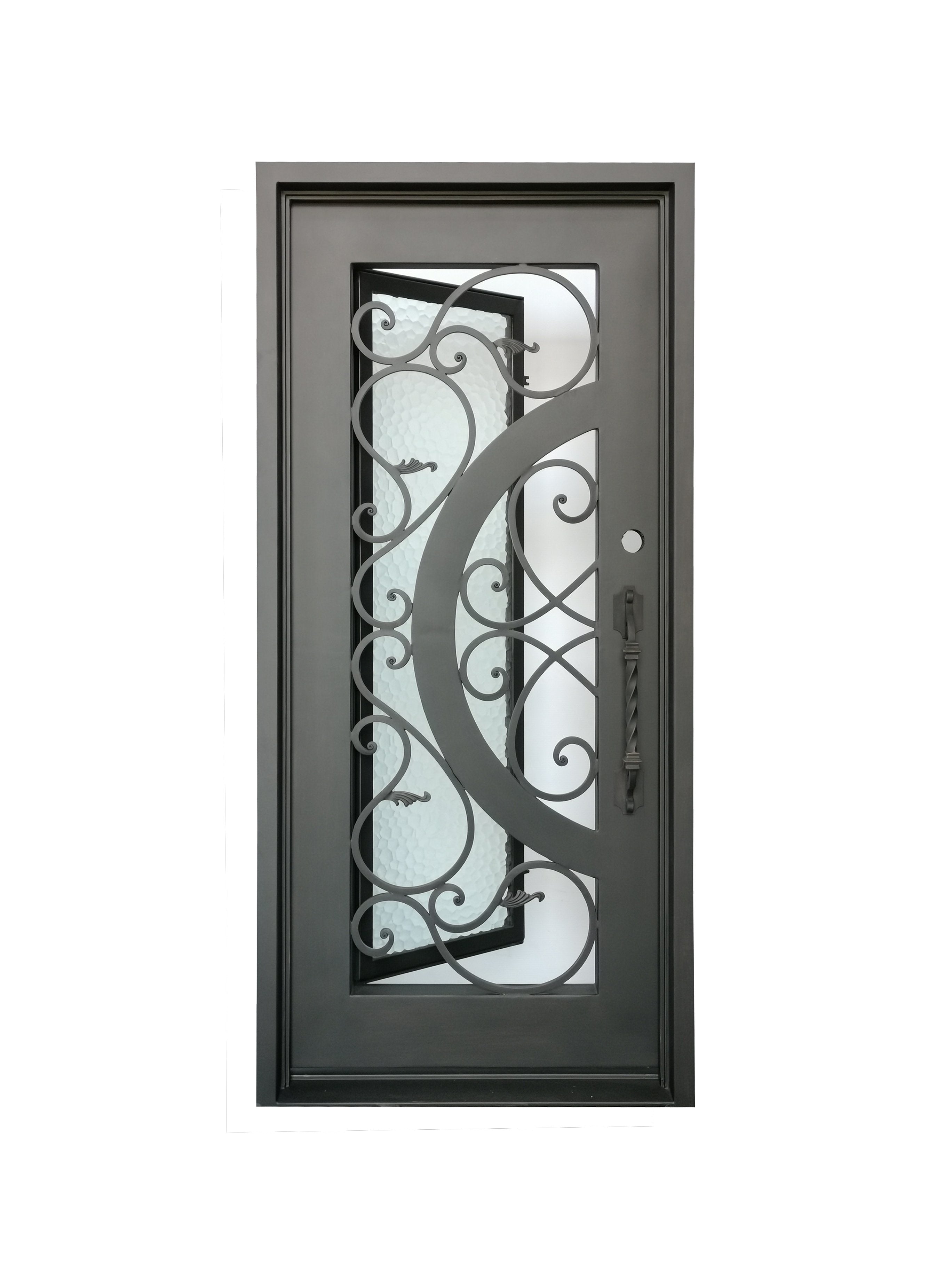 Barry Model Pre Hung Single Front Entry Wrought Iron Door With Water Cube Glass