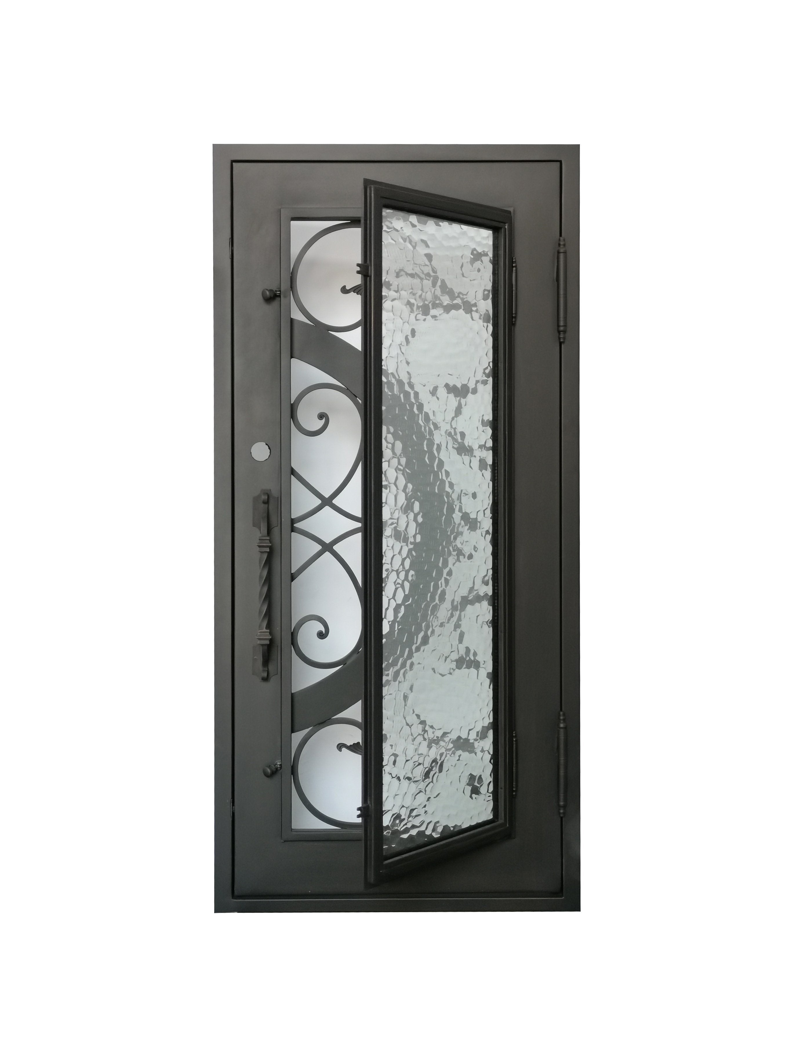 Barry Model Pre Hung Single Front Entry Wrought Iron Door With Water Cube Glass