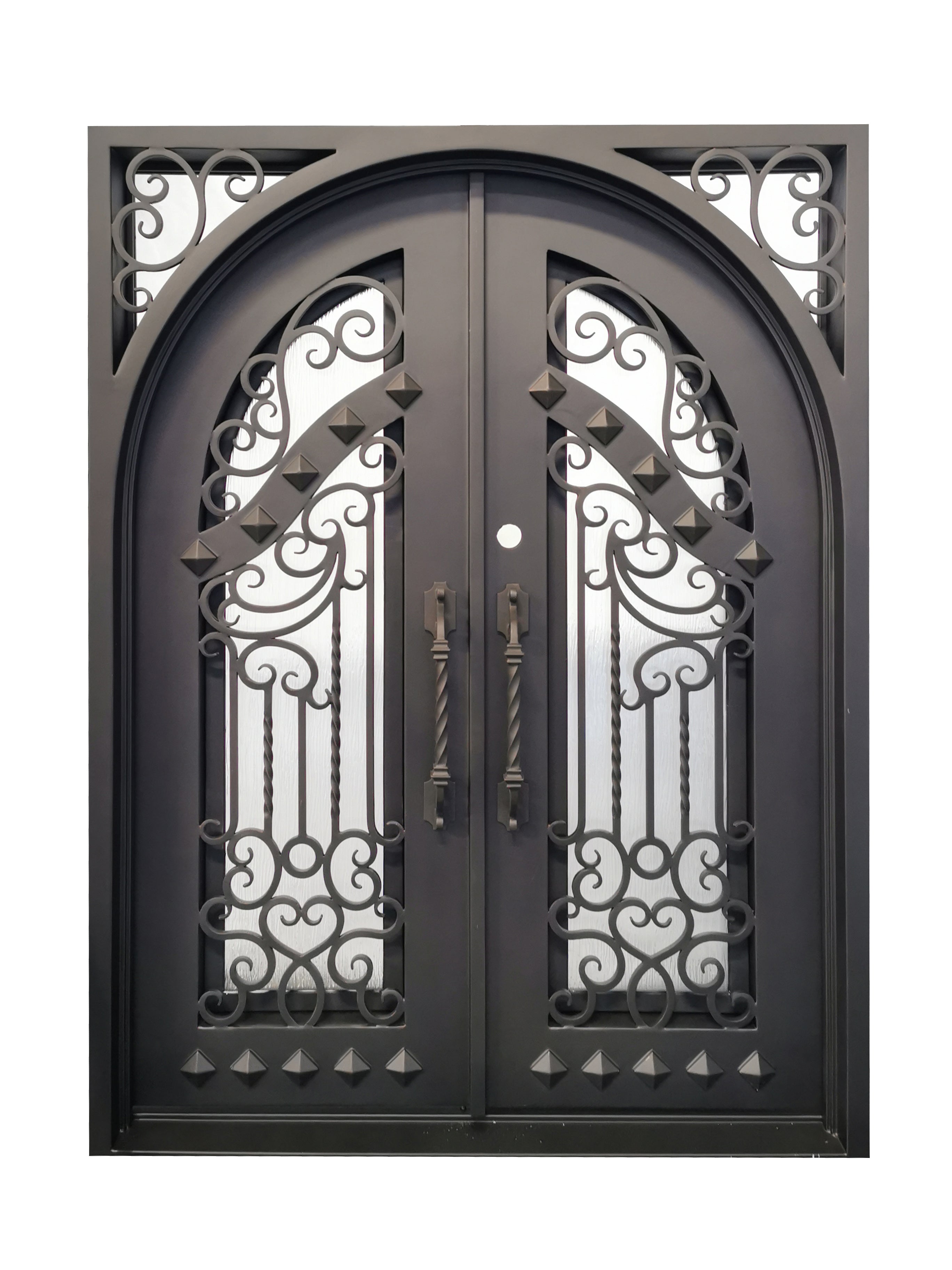 Cresson Model Double Front Entry Iron Door With Tempered Rain Glass Dark Bronze Finish - AAWAIZ IMPORTS