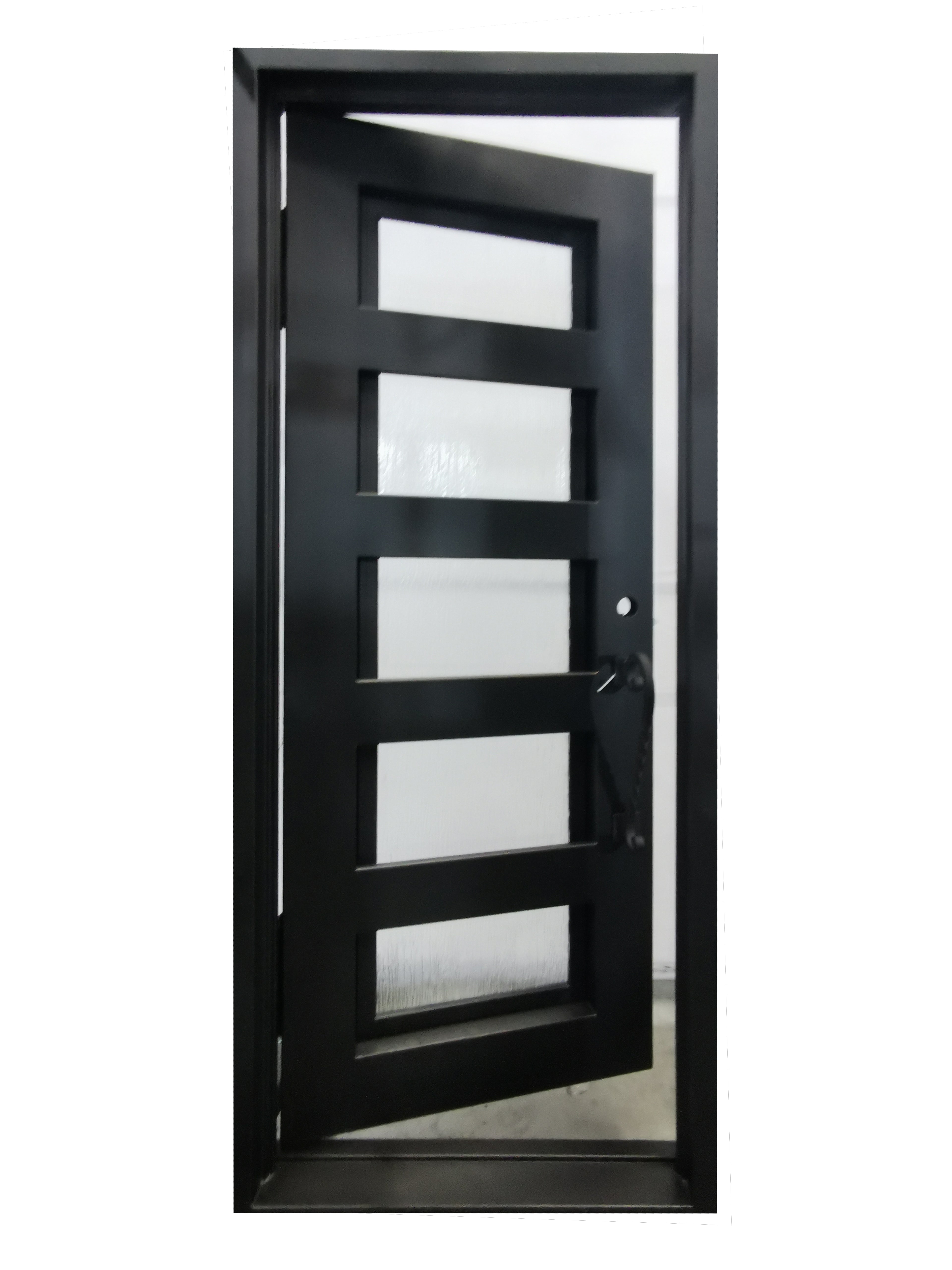 Reno Model Pre Hung Single Front Entry Wrought Iron Door With Frosted Glass