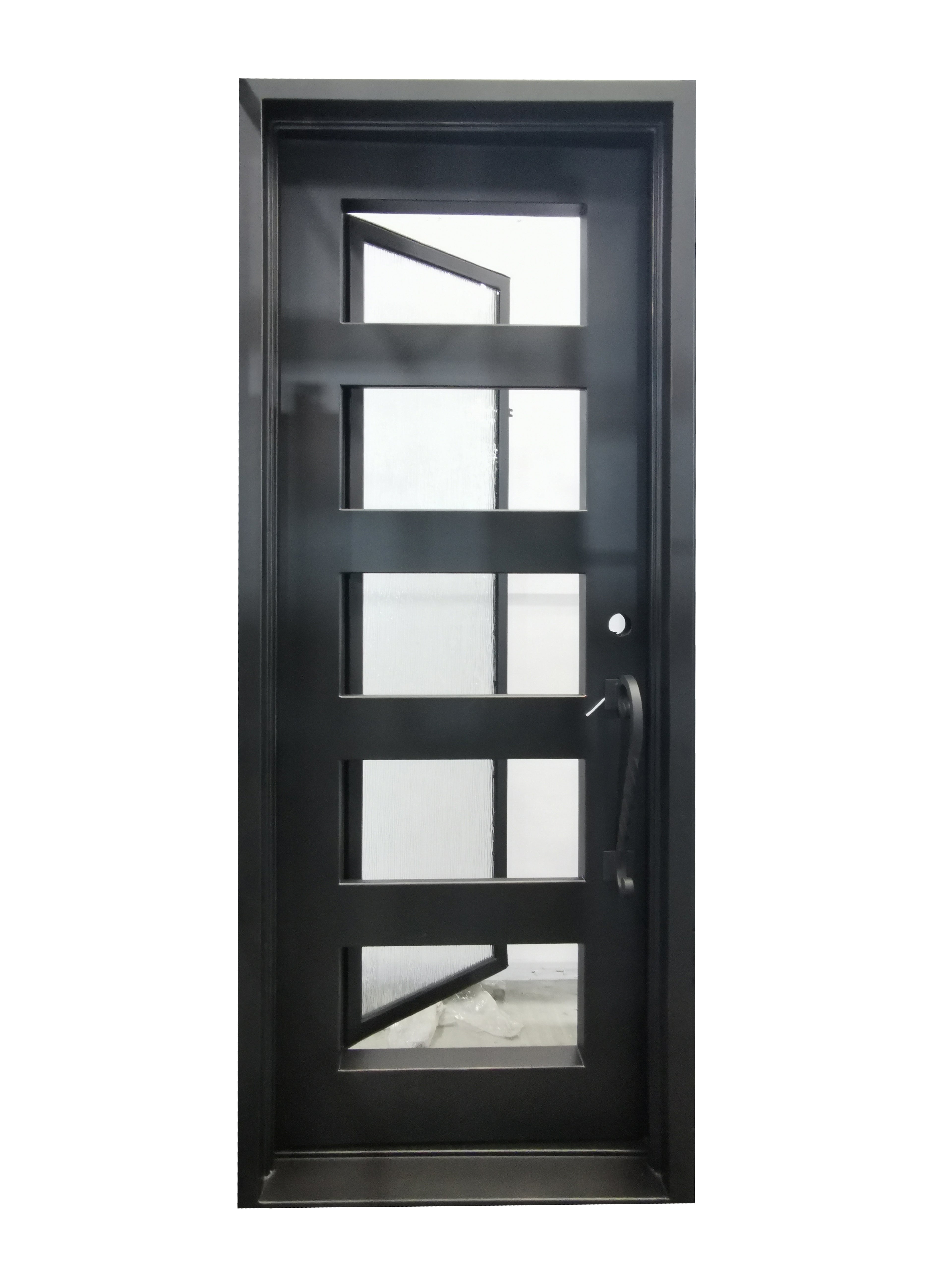 Reno Model Pre Hung Single Front Entry Wrought Iron Door With Frosted Glass