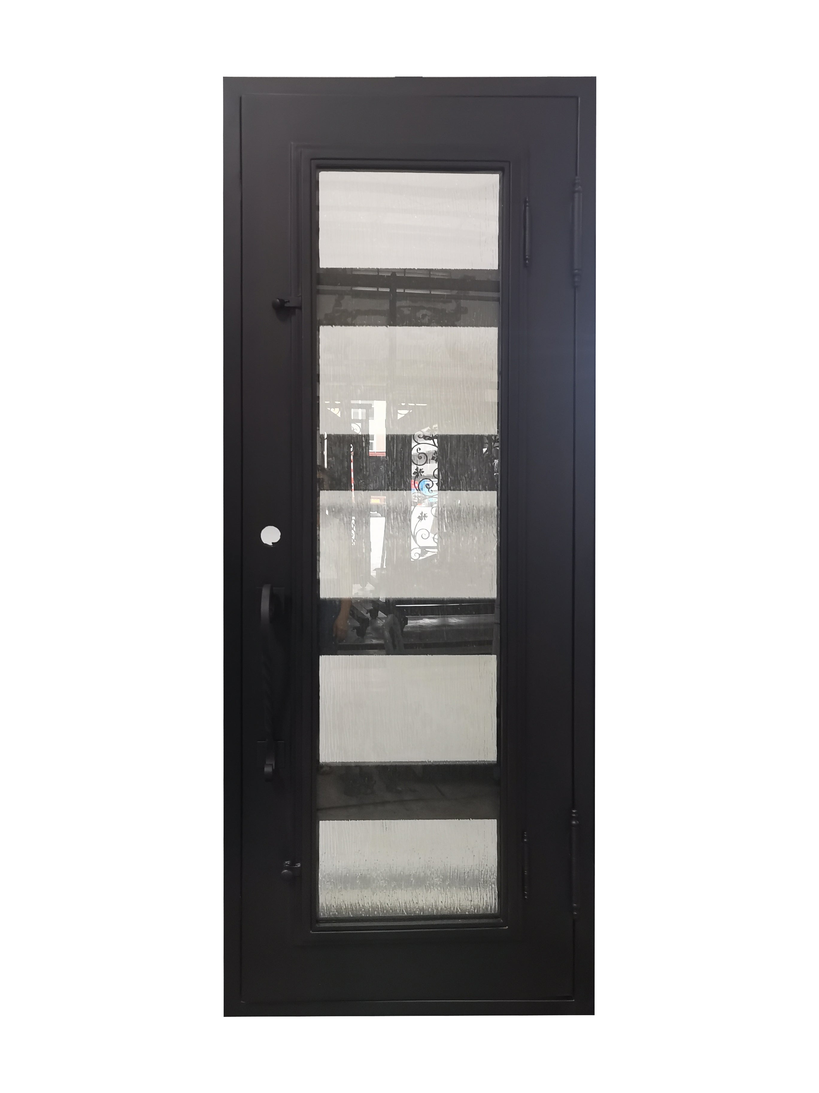 Reno Model Pre Hung Single Front Entry Wrought Iron Door With Frosted Glass