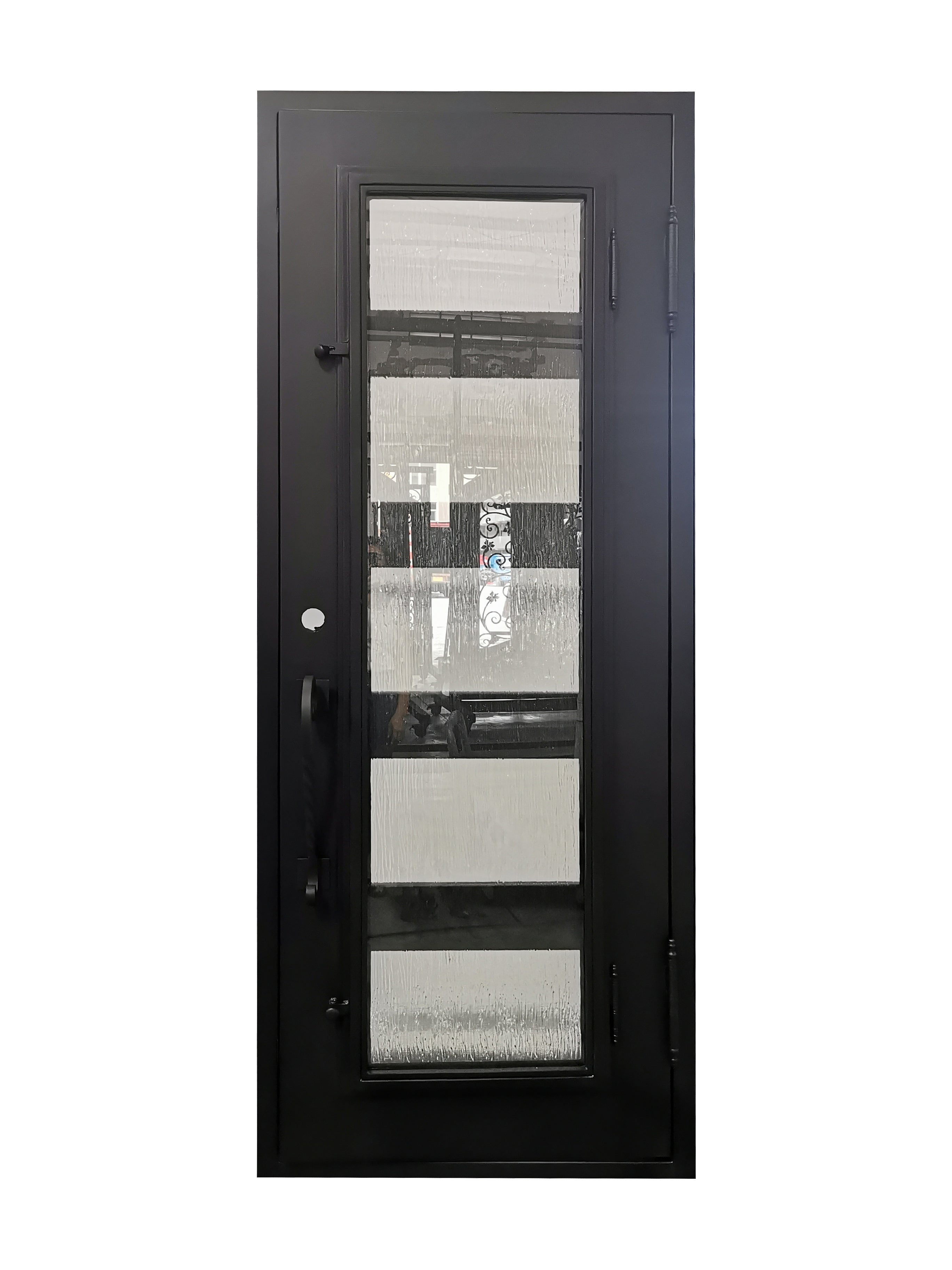 Reno Model Pre Hung Single Front Entry Wrought Iron Door With Frosted Glass