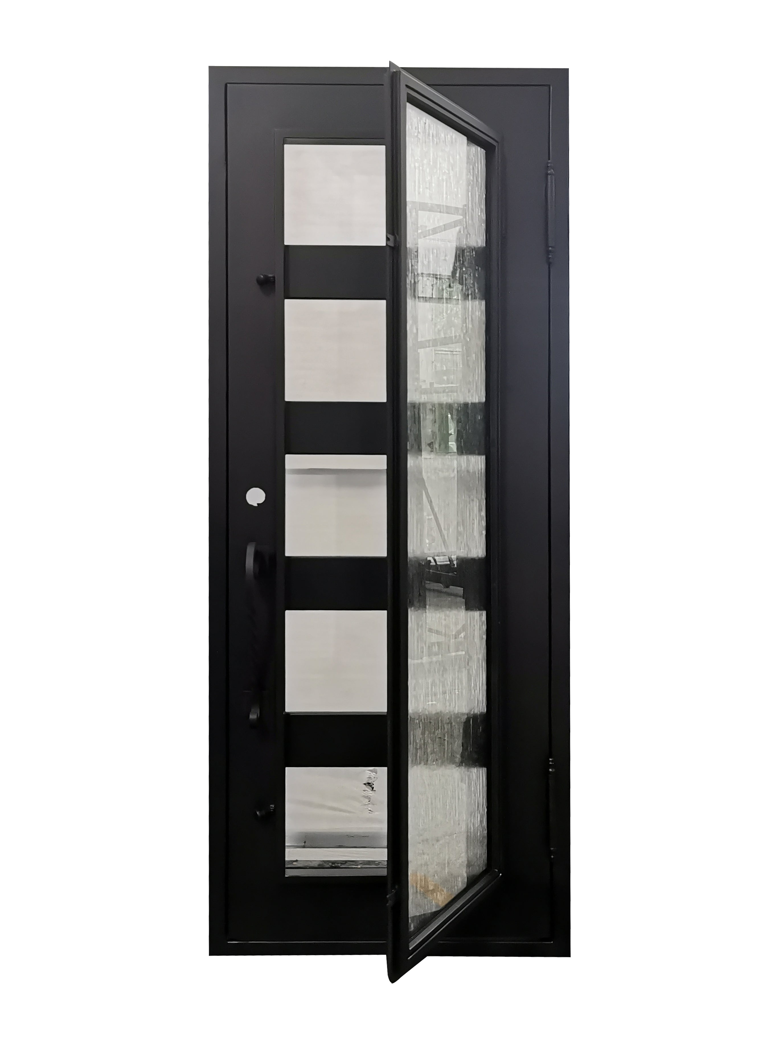 Reno Model Pre Hung Single Front Entry Wrought Iron Door With Frosted Glass