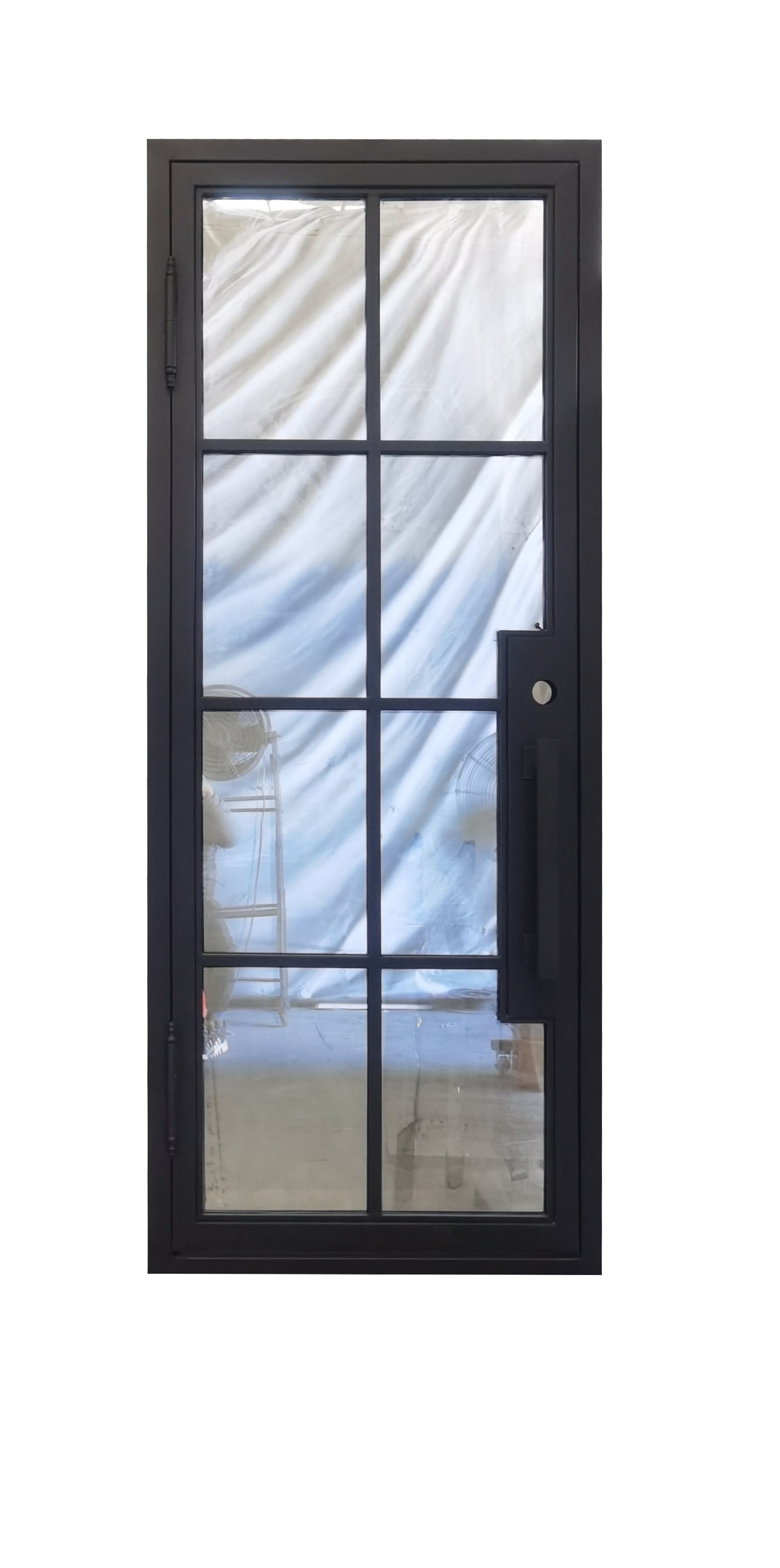 Bruceville Model Pre Hung Single Front Entry Wrought Iron Door With Low E Clear Glass Matte Black Finish