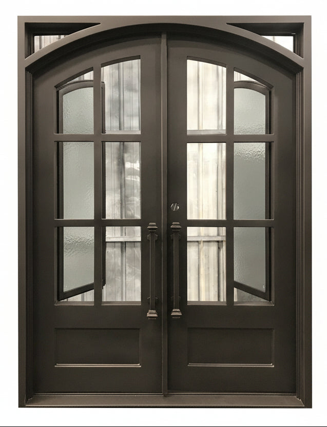 Cameroon Model Double Front Entry Iron Door With Tempered Aqua Lite Glass Dark Bronze Finish - AAWAIZ IMPORTS