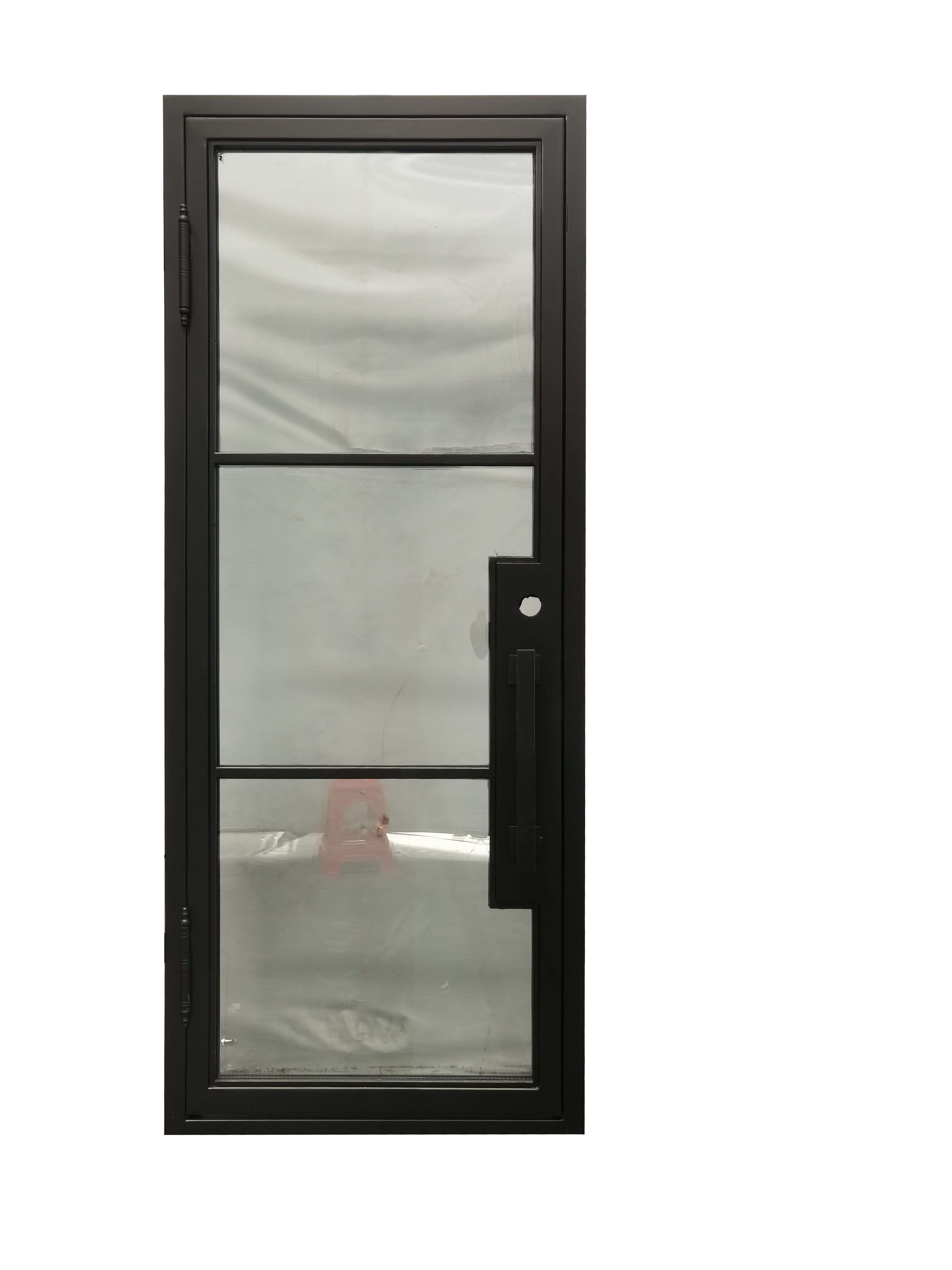 Hico Model Pre Hung Single Front Entry Wrought Iron Door With Low E Clear Glass Matte Black Finish