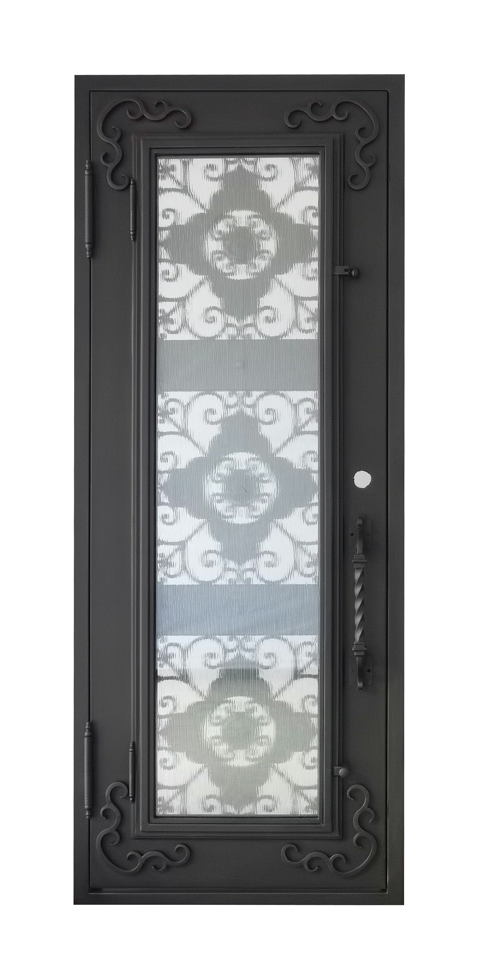 Allen Model Pre Hung Single Front Entry Wrought Iron Door With Water Rain Glass Dark Bronze Finish