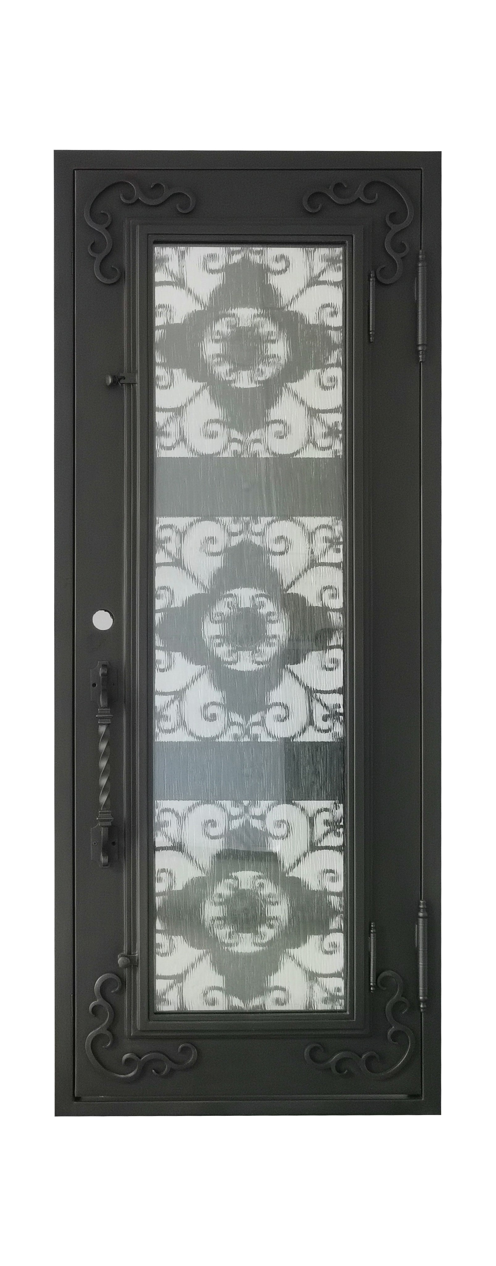 Allen Model Pre Hung Single Front Entry Wrought Iron Door With Water Rain Glass Dark Bronze Finish