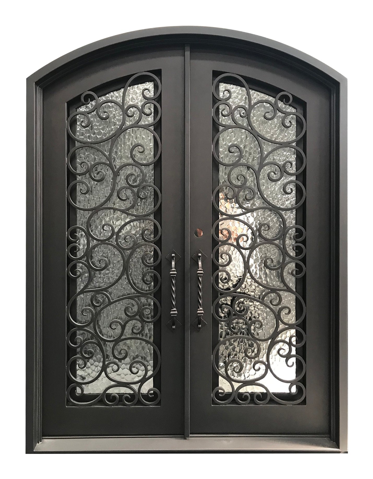 Cisco Model Double Front Entry Iron Door With Tempered Water Cube Glass Dark Bronze Finish - AAWAIZ IMPORTS