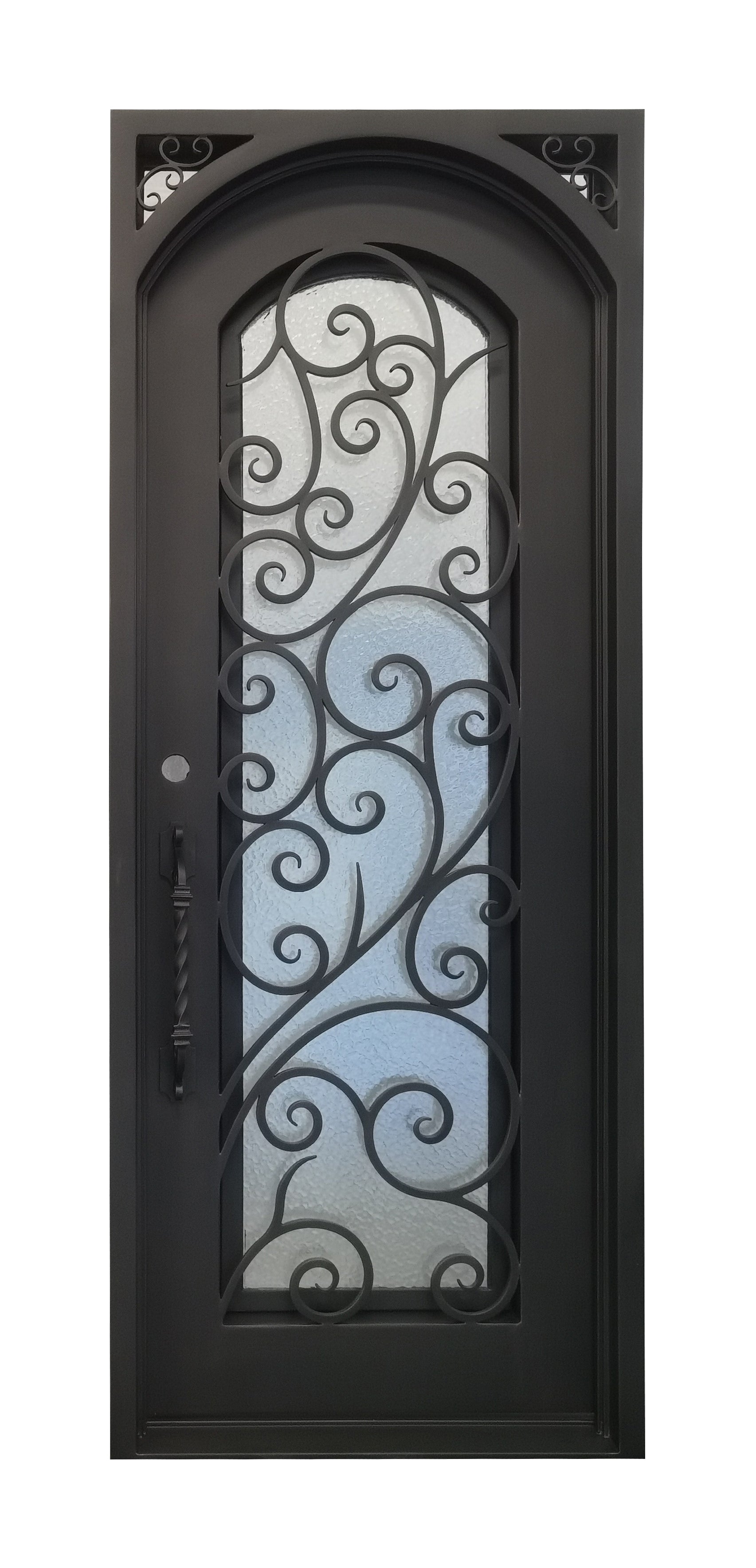 Carthage Model Pre Hung Single Front Entry Wrought Iron Door With Aqua Lite Glass